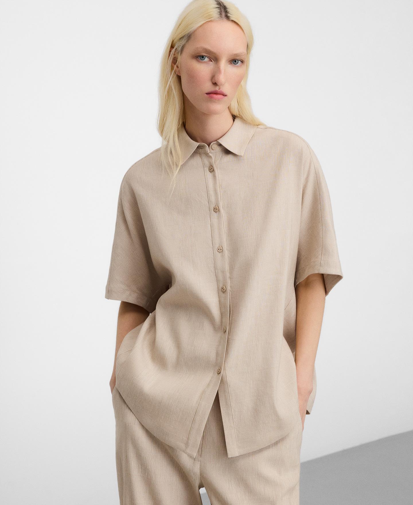 Camisa Oversize com Microdesenho Creme-1