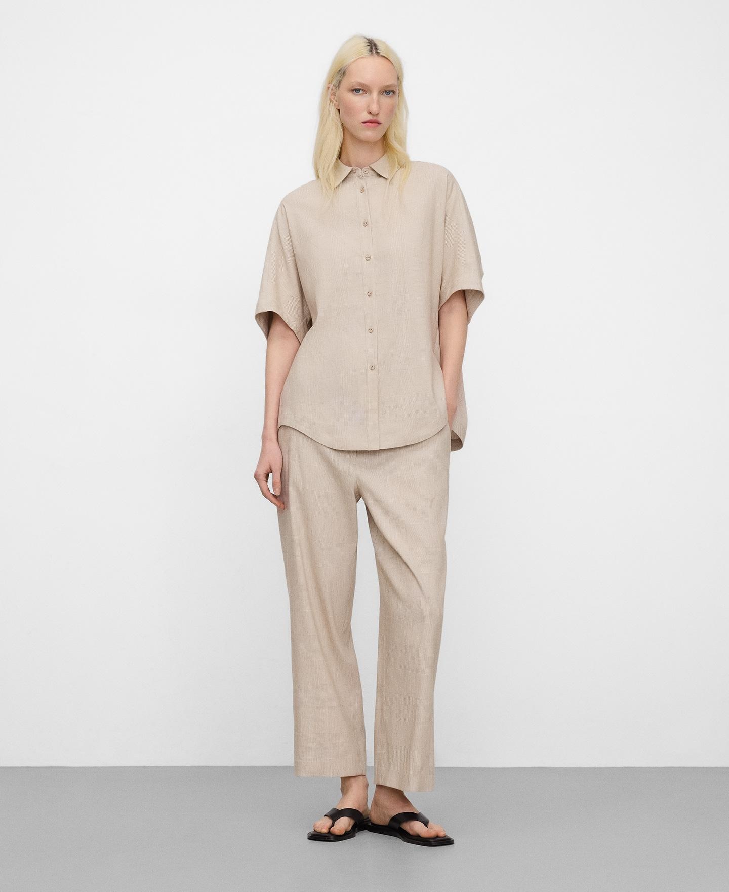 Camisa Oversize com Microdesenho Creme-2