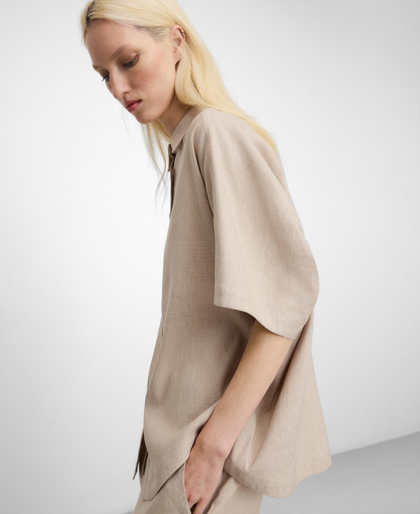 Camisa Oversize com Microdesenho Creme-4