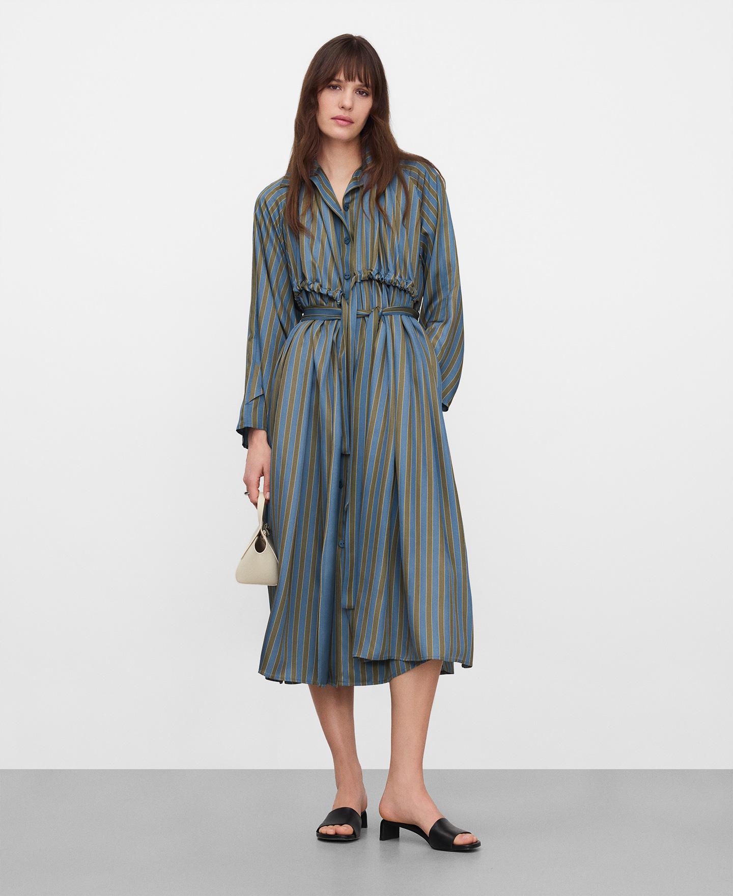 Vestido Midi Tipo Camisa Assimétrico Às Riscas Carvalho / Azul-2