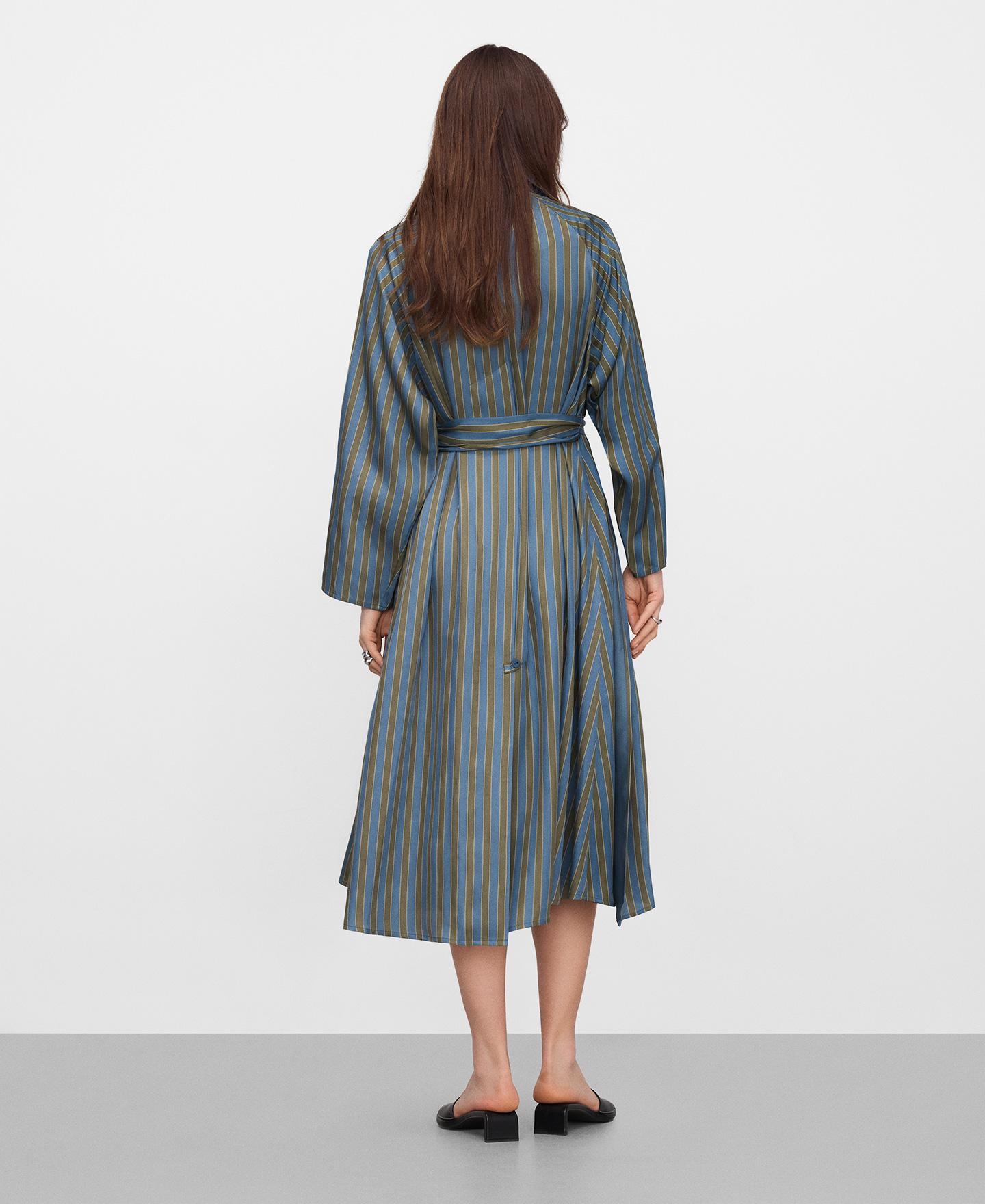 Vestido Midi Tipo Camisa Assimétrico Às Riscas Carvalho / Azul-3