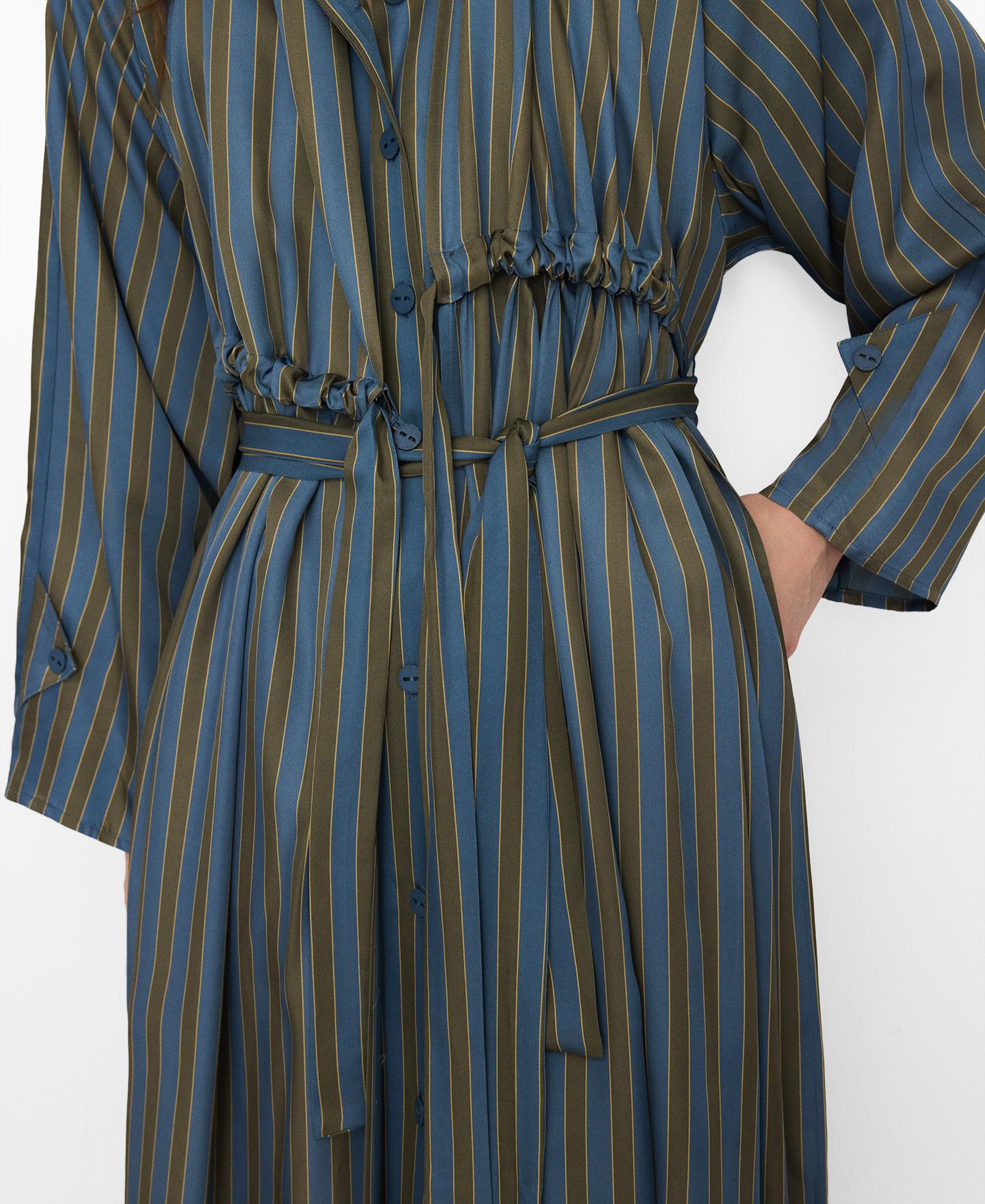 Vestido Midi Tipo Camisa Assimétrico Às Riscas Carvalho / Azul-4