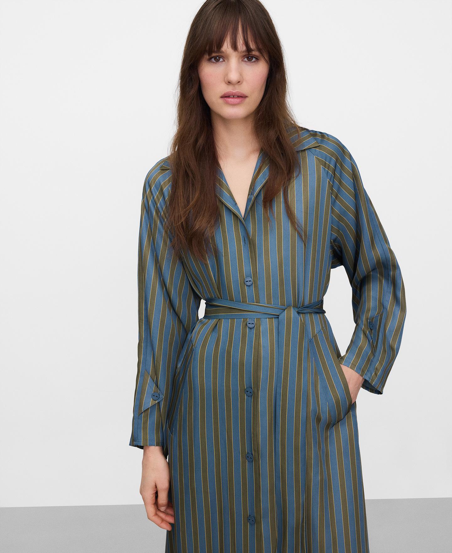 Vestido Midi Tipo Camisa Assimétrico Às Riscas Carvalho / Azul-6