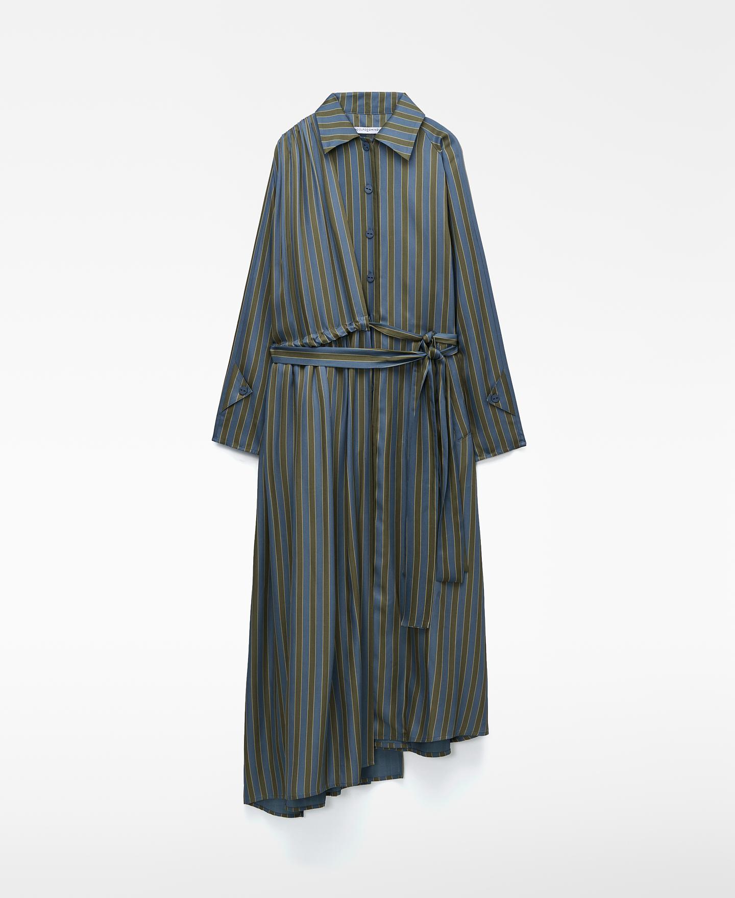Vestido Midi Tipo Camisa Assimétrico Às Riscas Carvalho / Azul-7