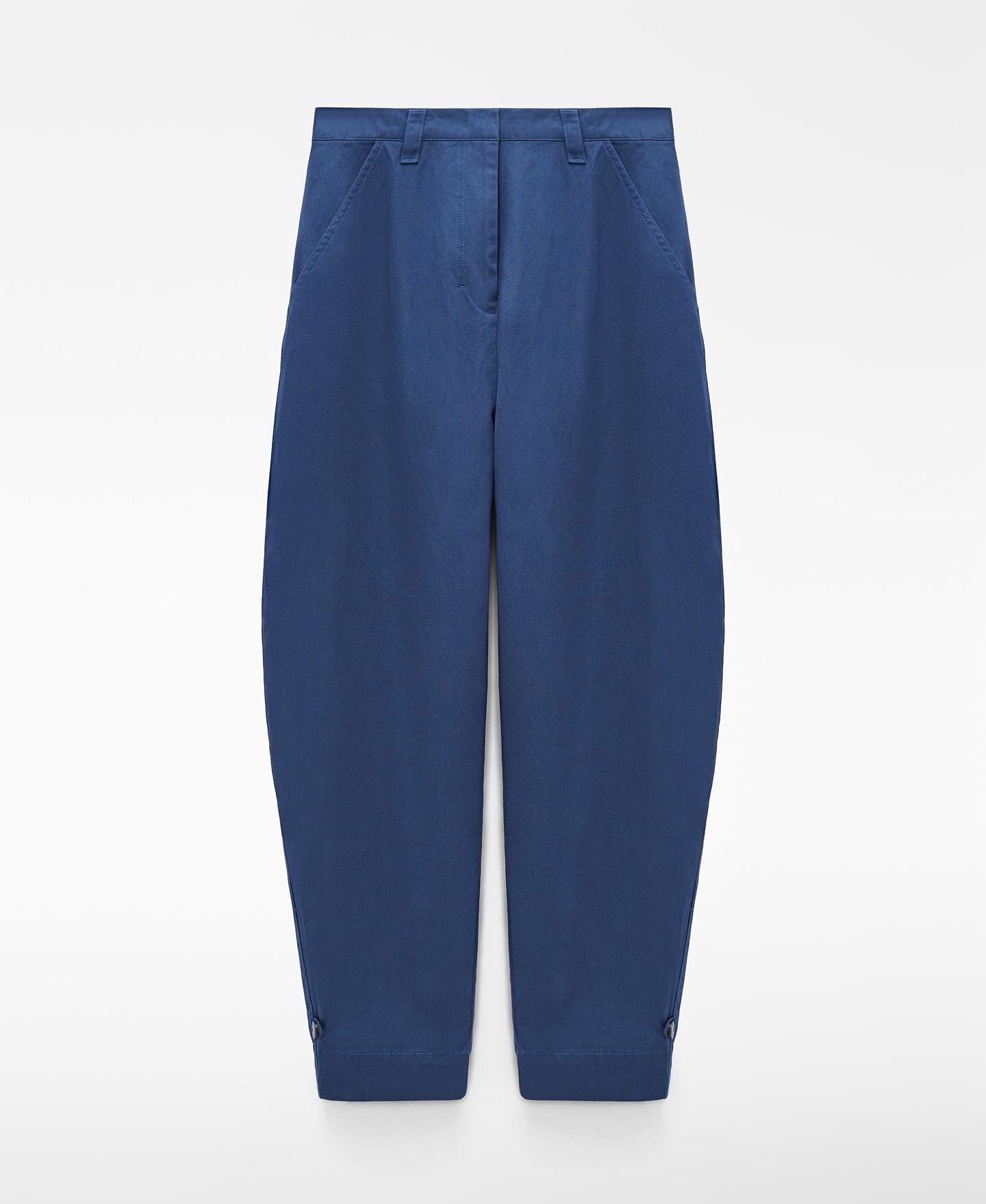 Calças Largas Barrel Fit com Bainha Ajustável Azul-5
