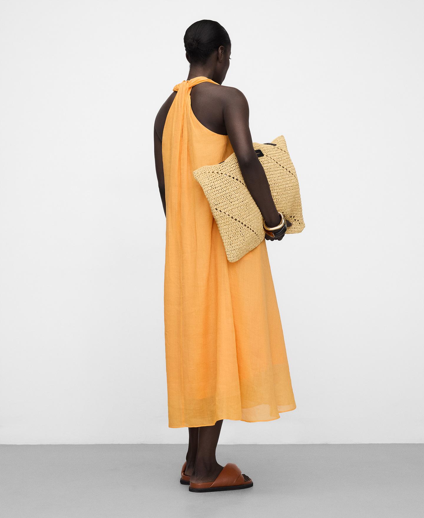 Vestido Comprido com Gola Cachecol Amarelo-3
