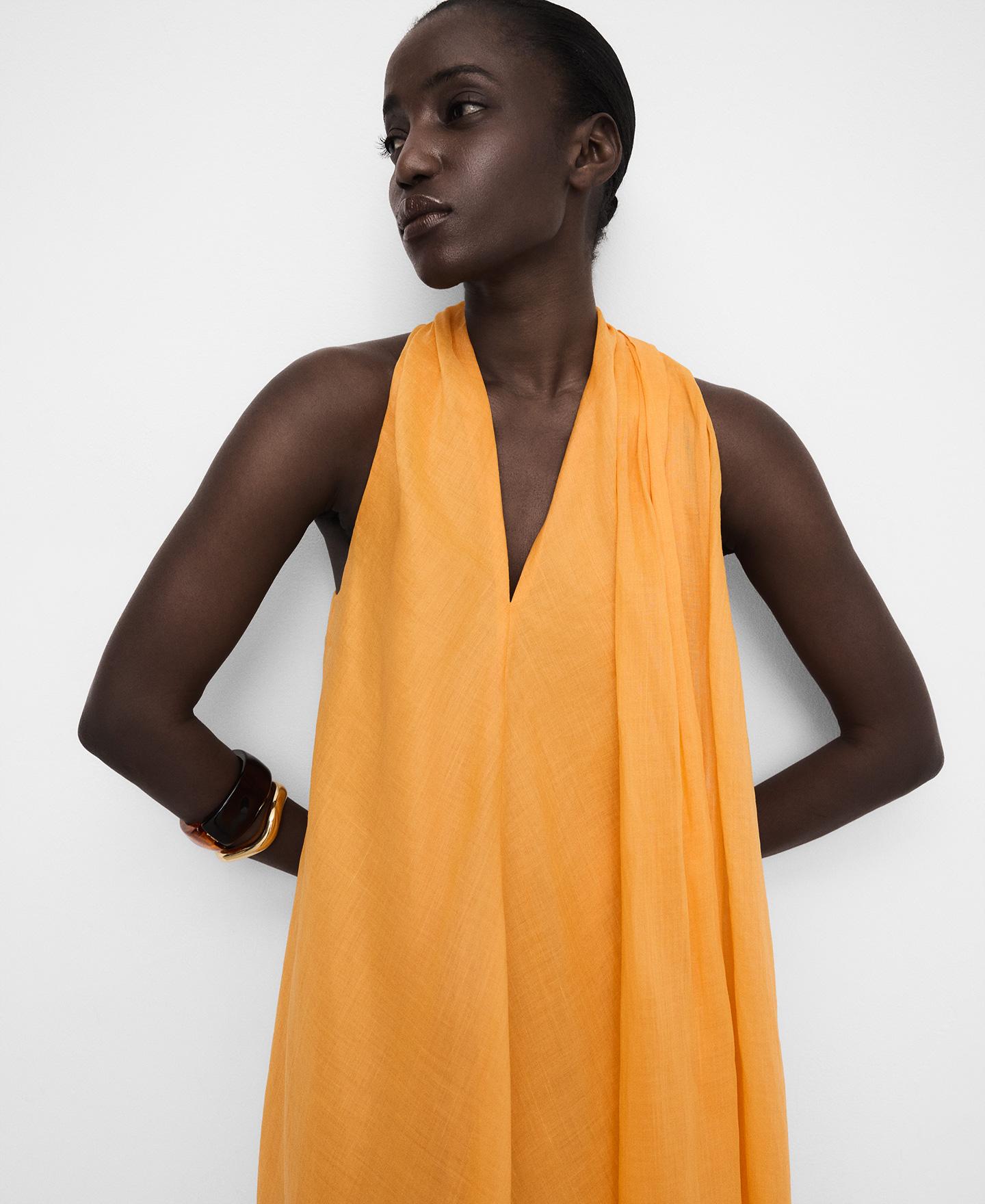 Vestido Comprido com Gola Cachecol Amarelo-4