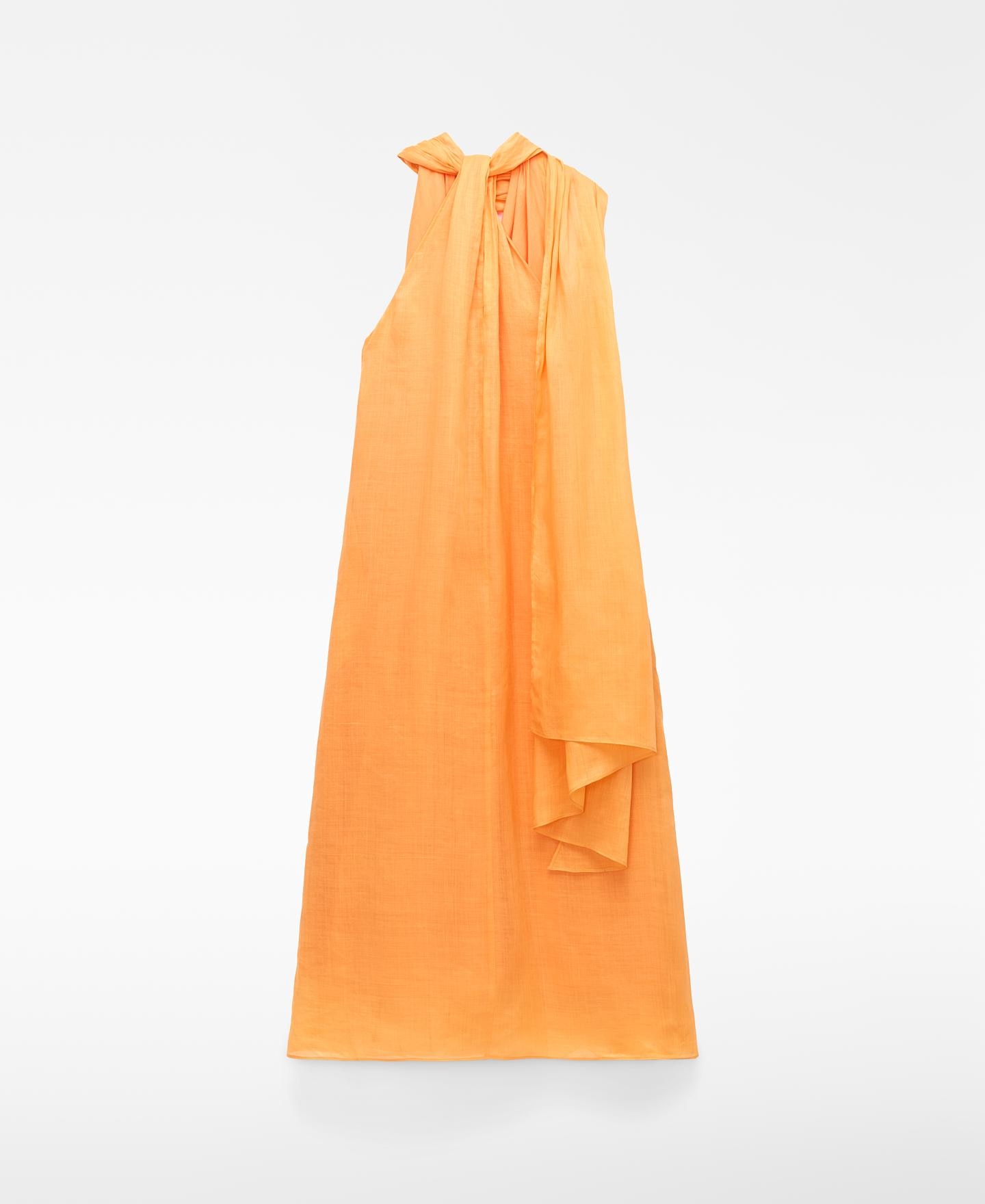Vestido Comprido com Gola Cachecol Amarelo-6