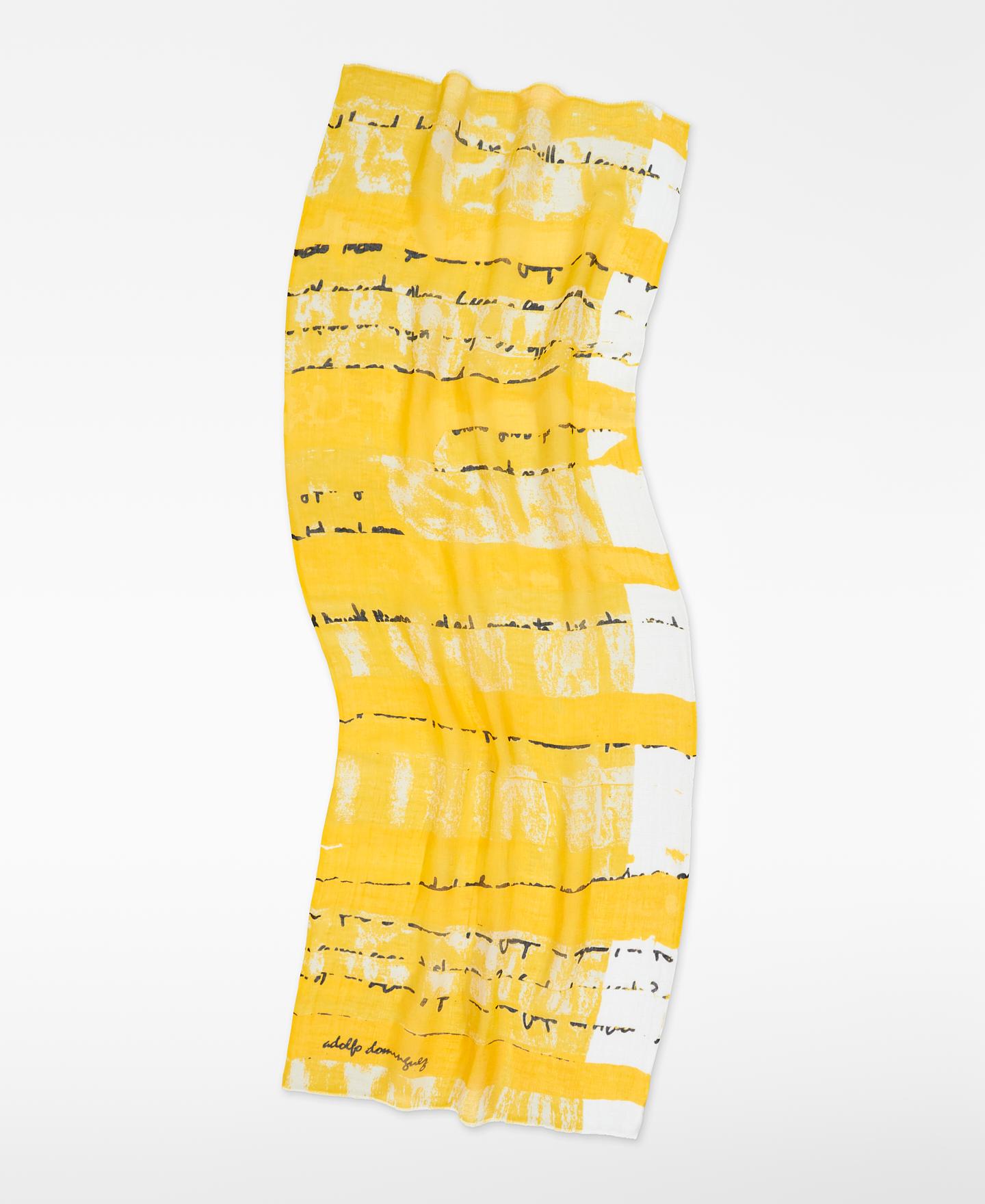 Écharpe Tipo Xaile com Estampado de Letras em Linho e Modal Amarelo-2