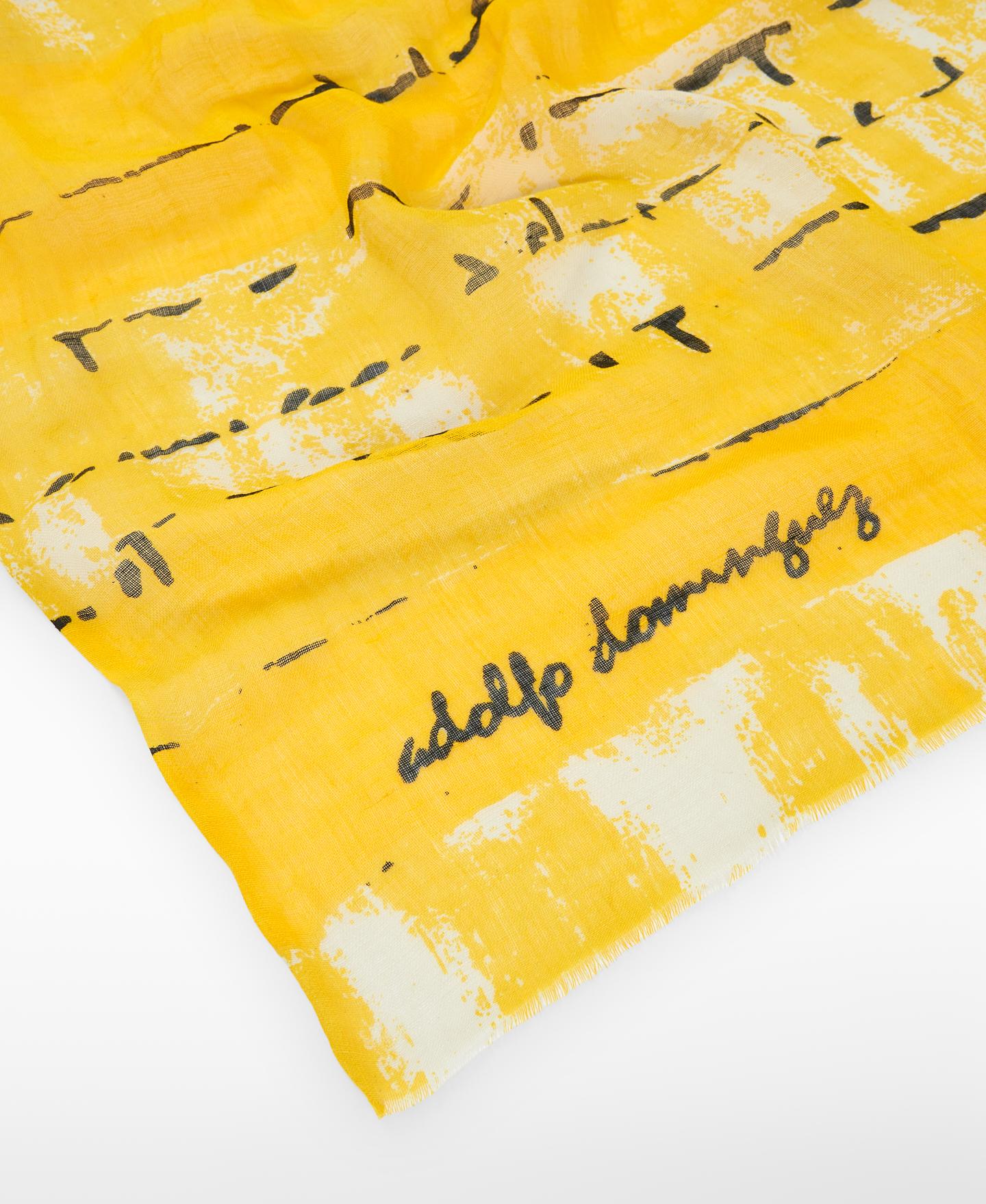 Écharpe Tipo Xaile com Estampado de Letras em Linho e Modal Amarelo-3
