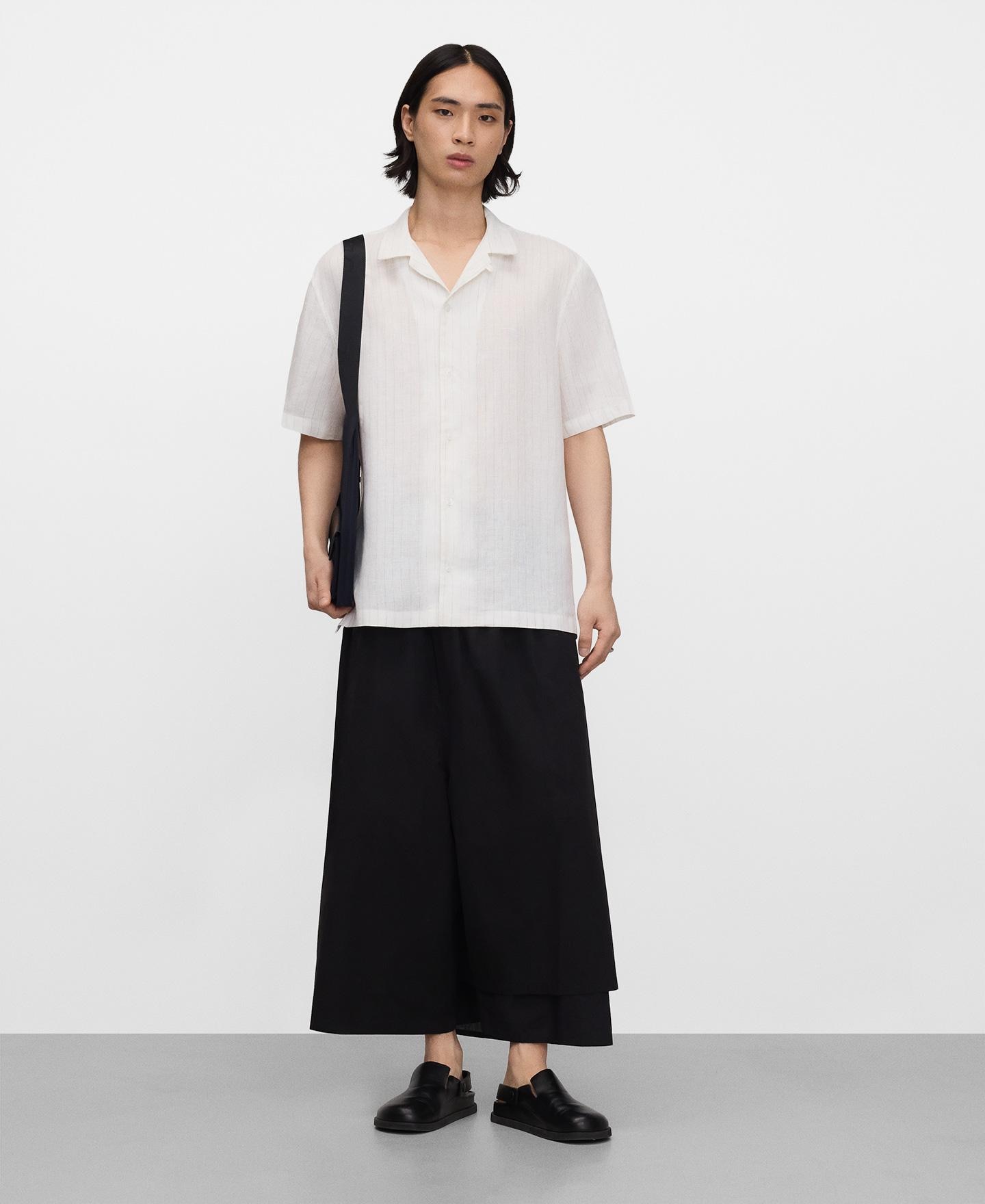 Camisa de Linho Às Riscas em Linho Europeu Branco-2