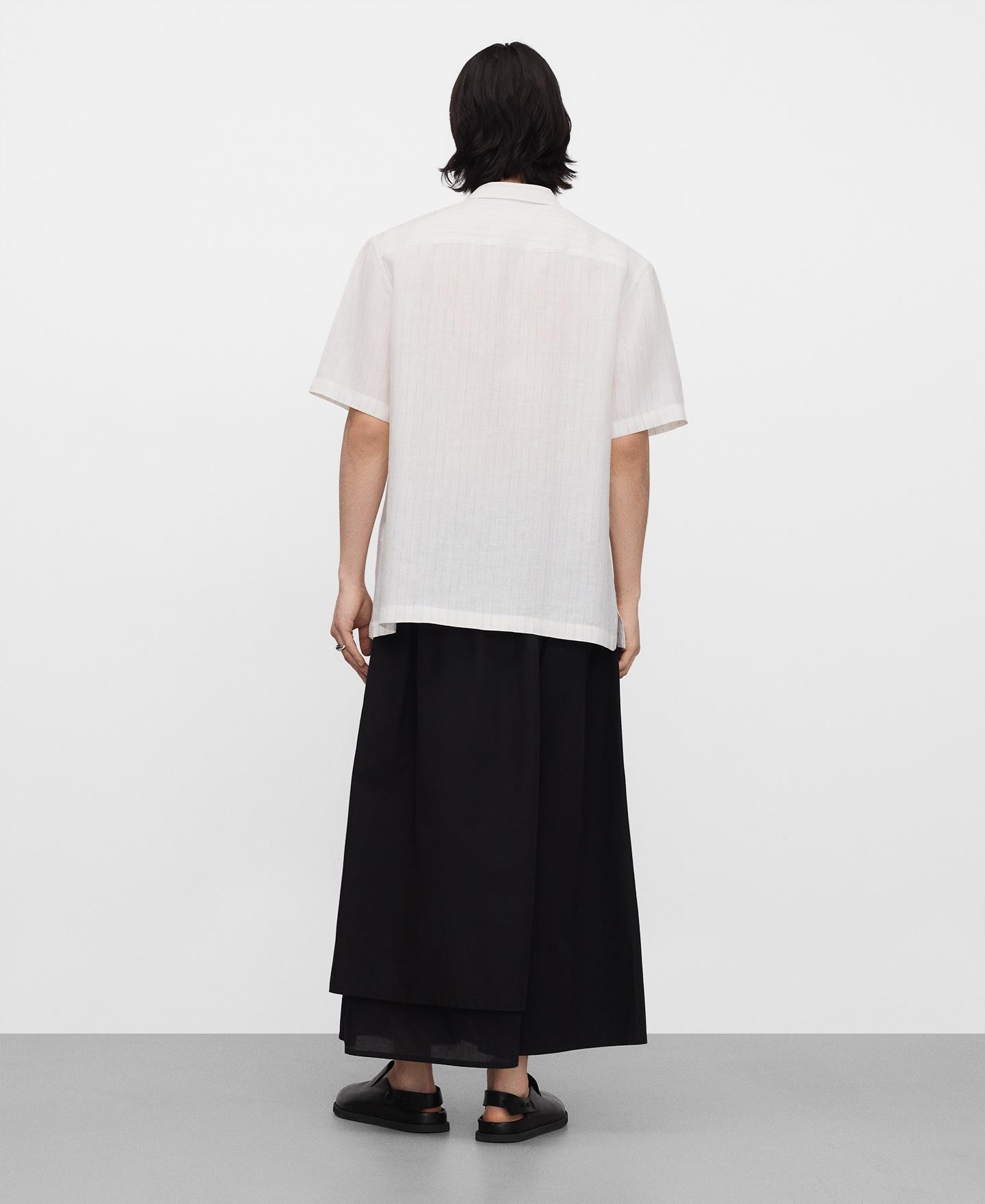 Camisa de Linho Às Riscas em Linho Europeu Branco-3
