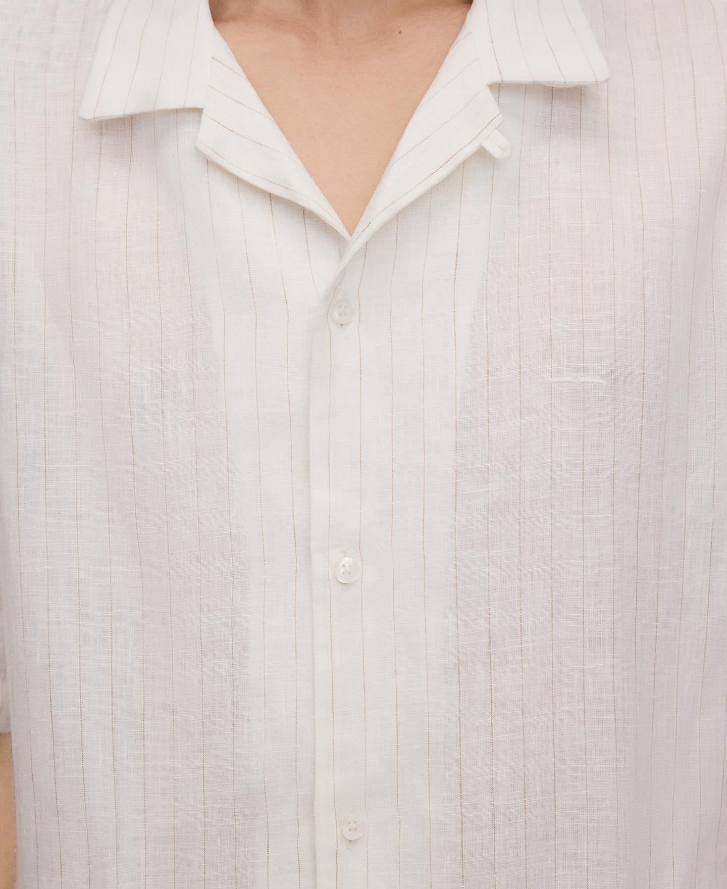 Camisa de Linho Às Riscas em Linho Europeu Branco-4