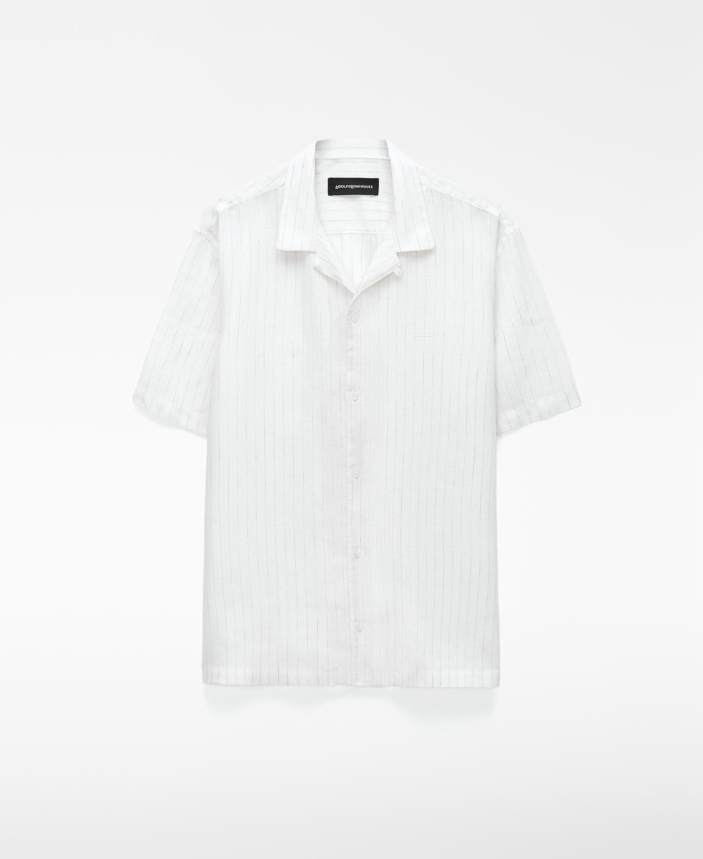 Camisa de Linho Às Riscas em Linho Europeu Branco-5