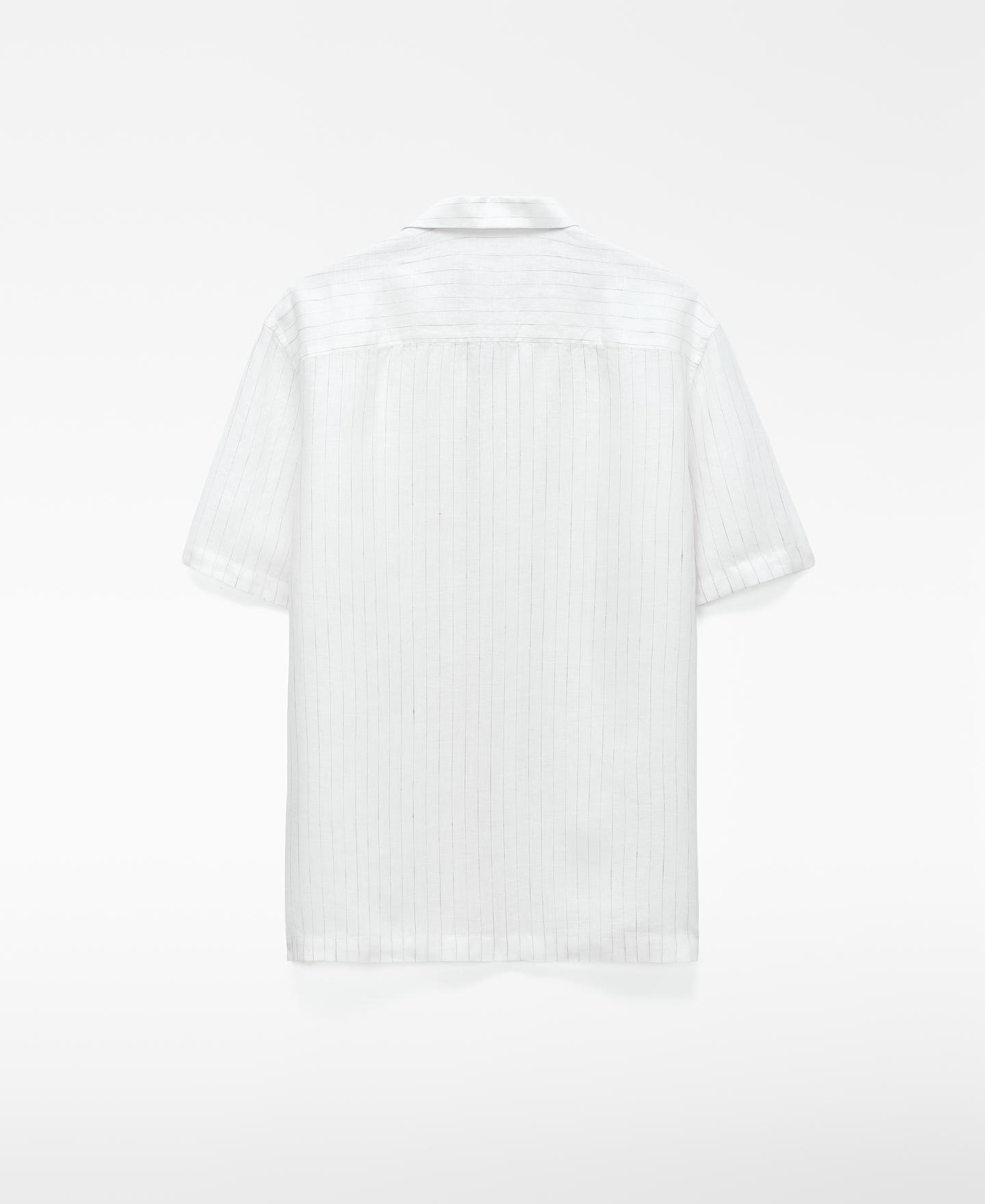 Camisa de Linho Às Riscas em Linho Europeu Branco-6