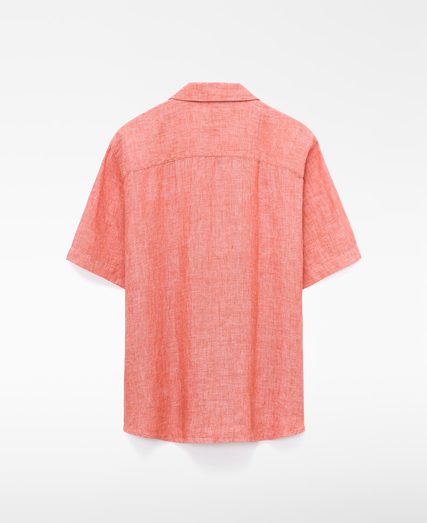 Camisa de Linho com Gola Bowling em Linho Europeu Pêssego-6