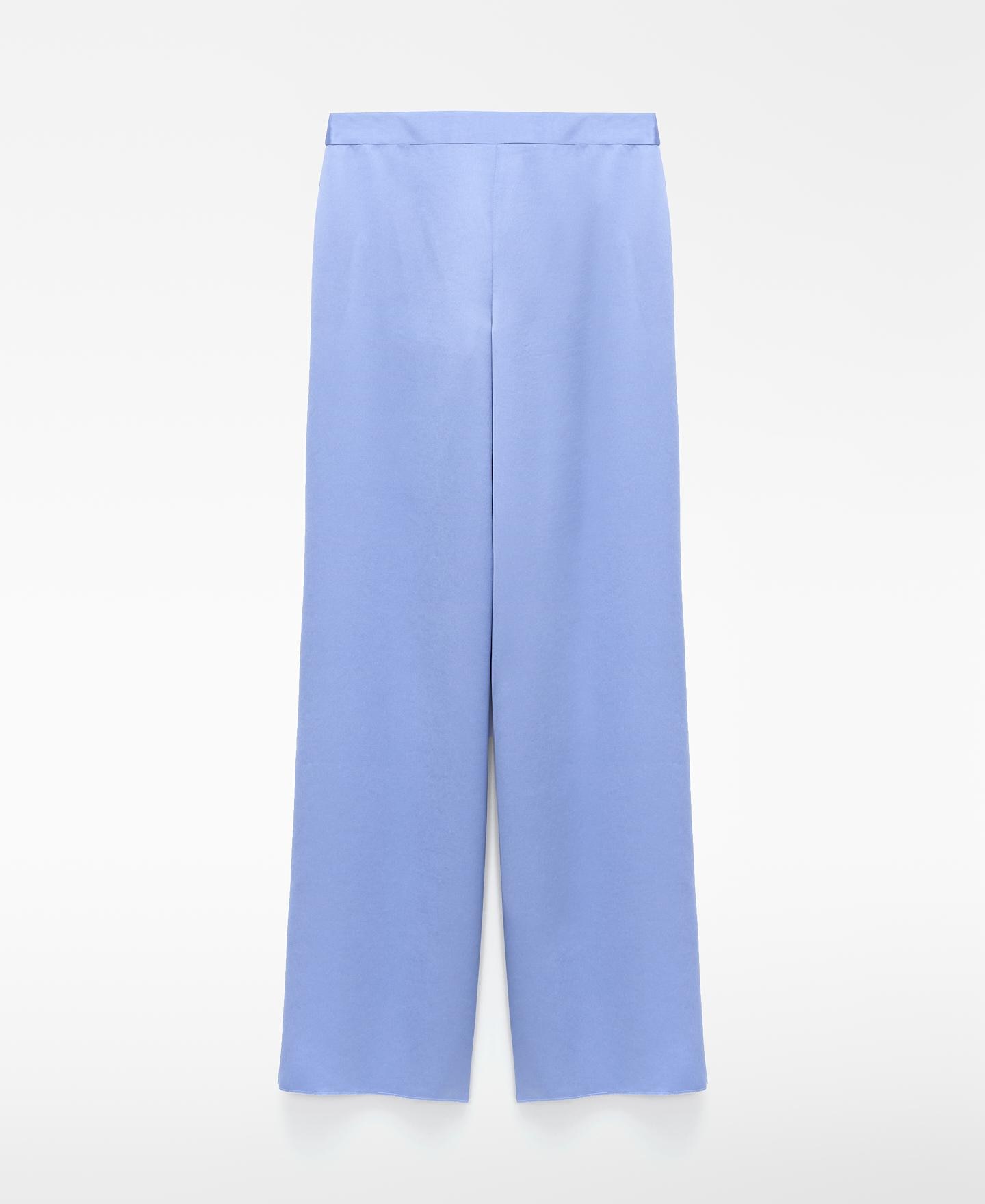 Calças Largas Palazzo Acetinadas Azul-celeste-6