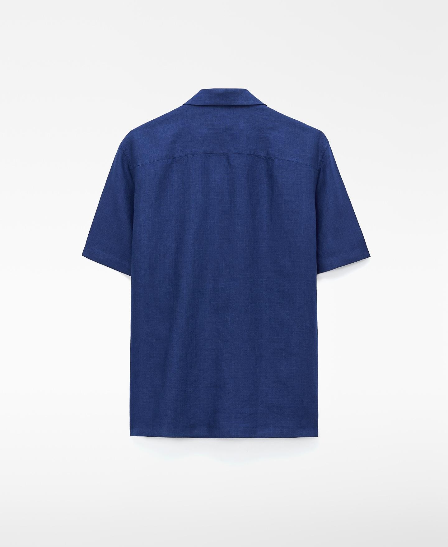Camisa de Linho de Gola Bowling em Linho Europeu Índigo-6