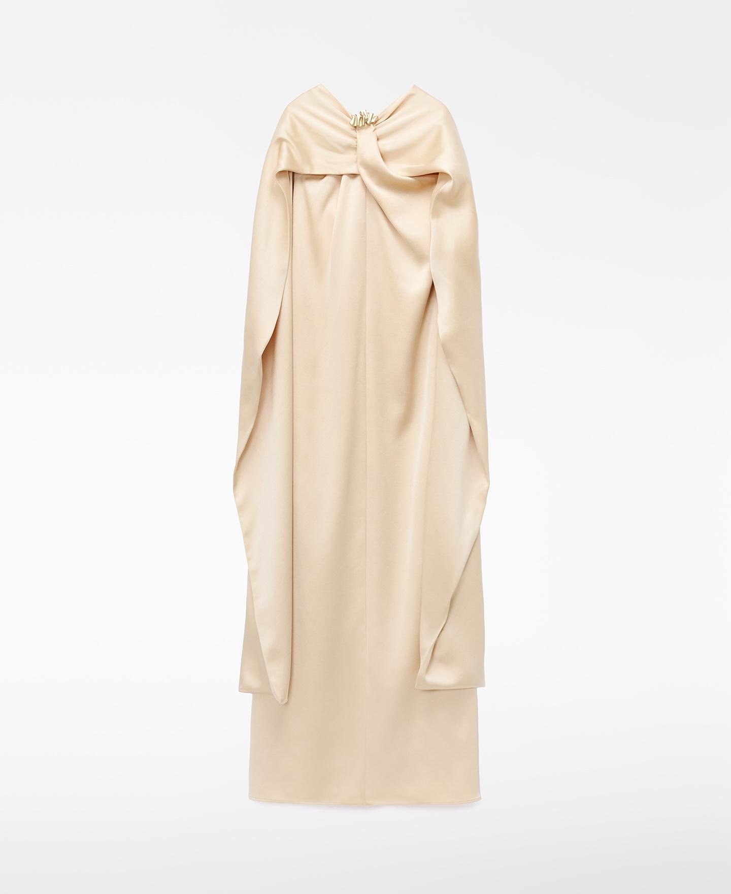 Vestido Comprido Acetinado com Capa nas Costas Creme-5