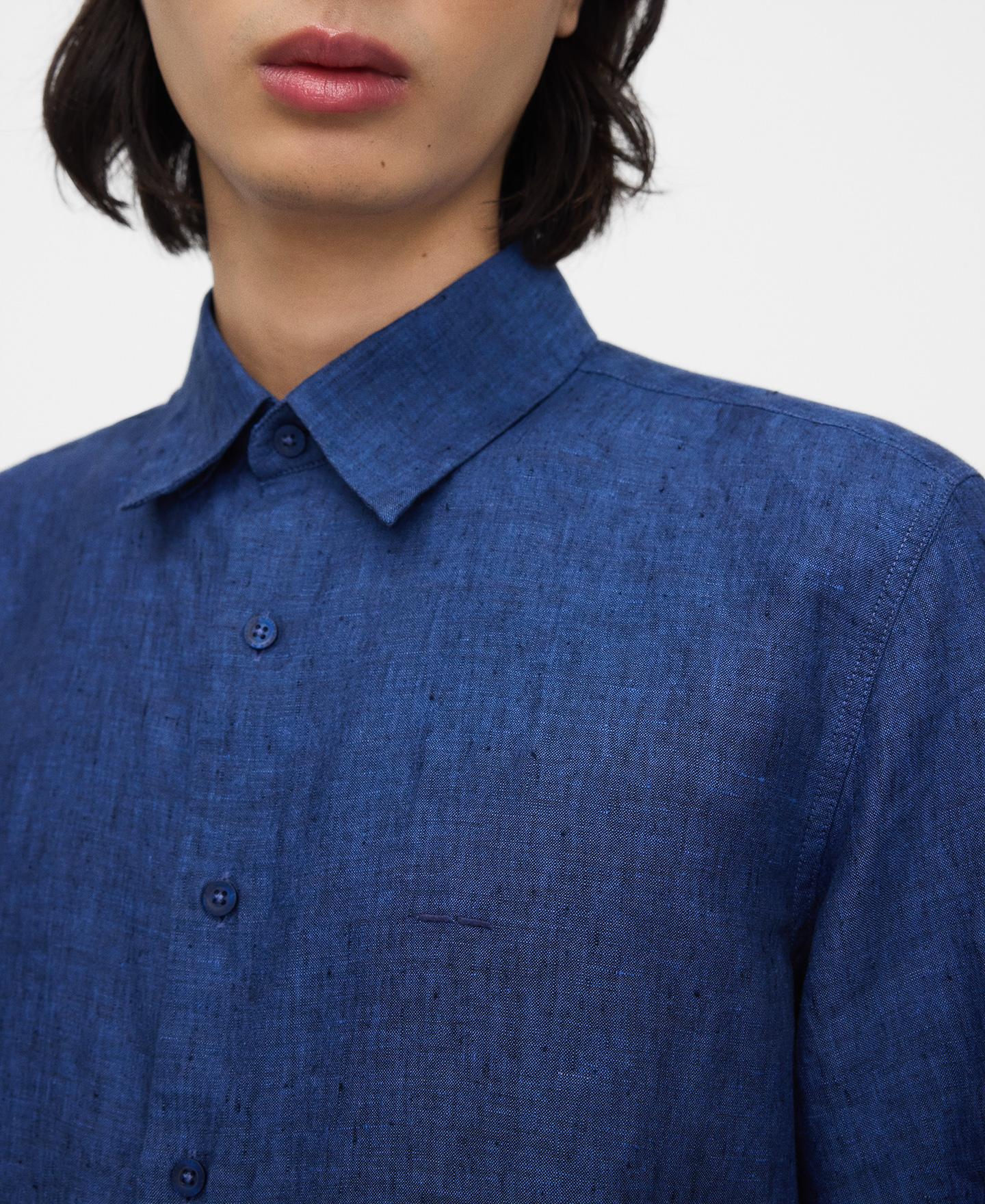 Camisa de Linho Regular Fit de Manga Comprida Índigo-4