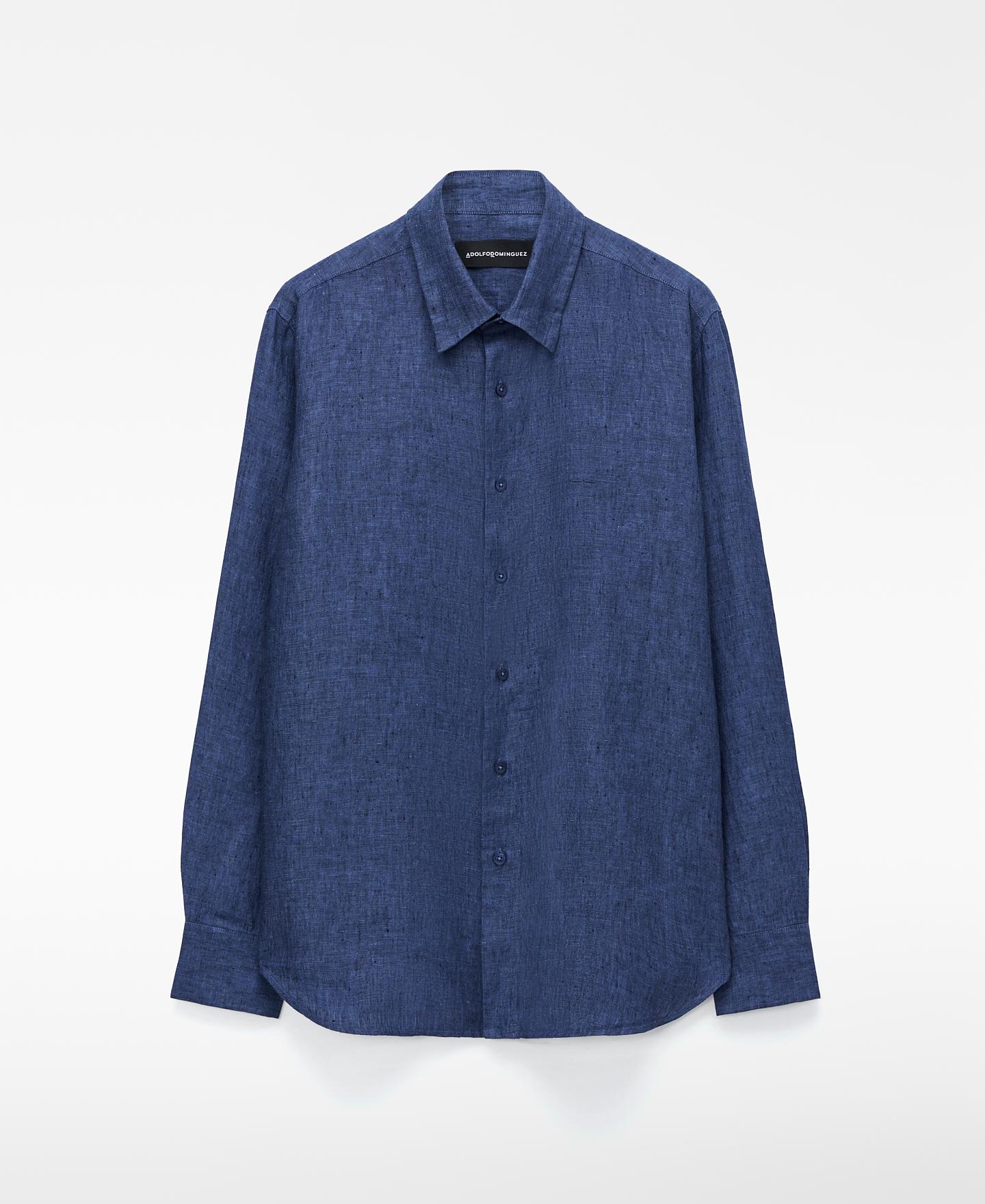 Camisa de Linho Regular Fit de Manga Comprida Índigo-5