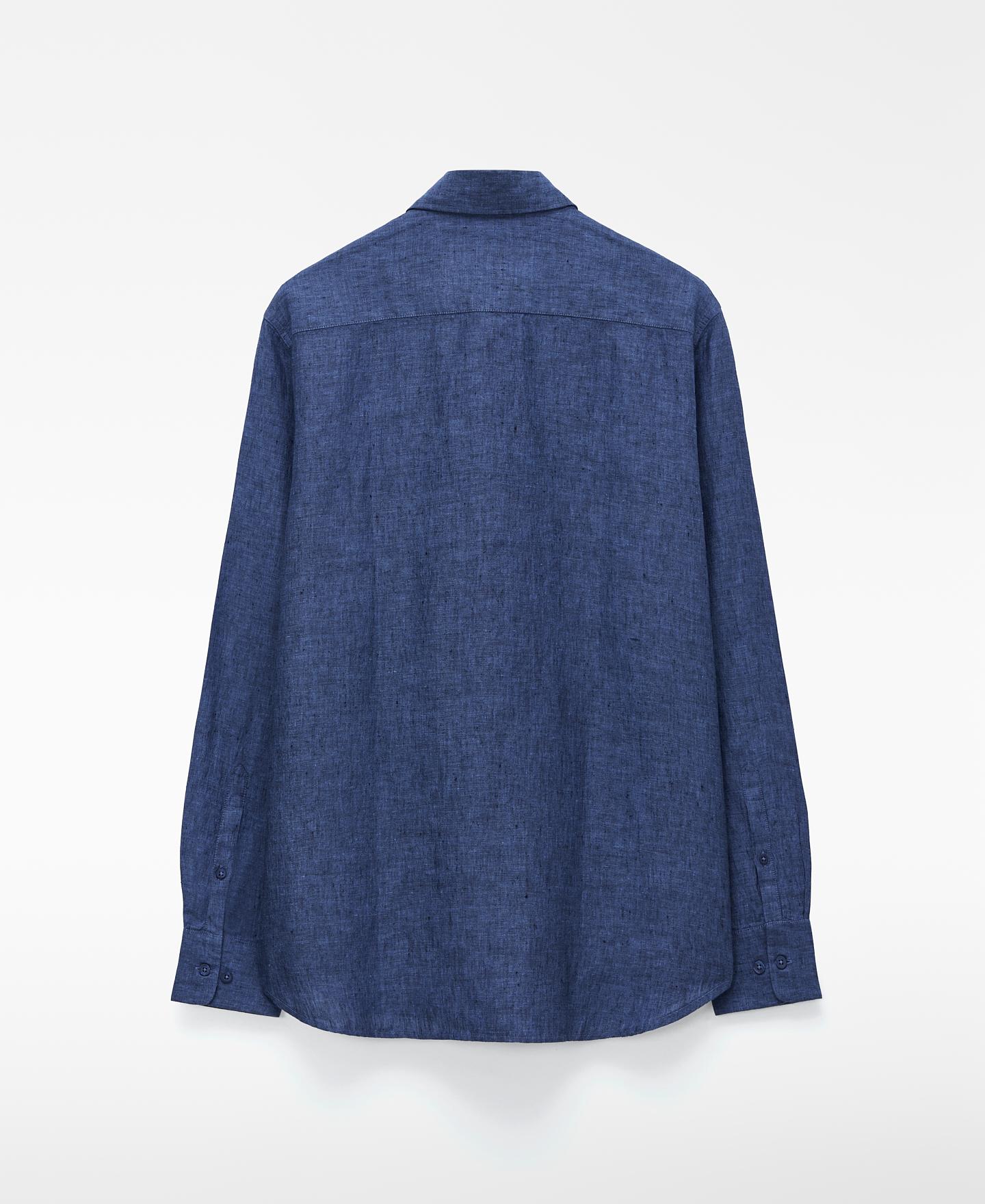 Camisa de Linho Regular Fit de Manga Comprida Índigo-6