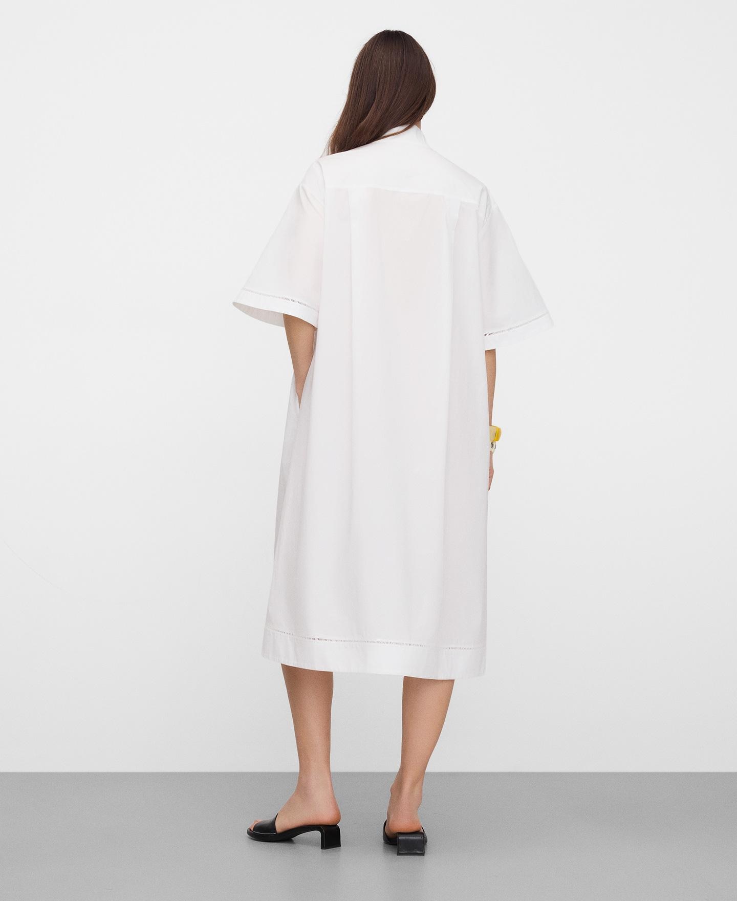 Vestido Midi Tipo Camisa com Entredós Branco-3