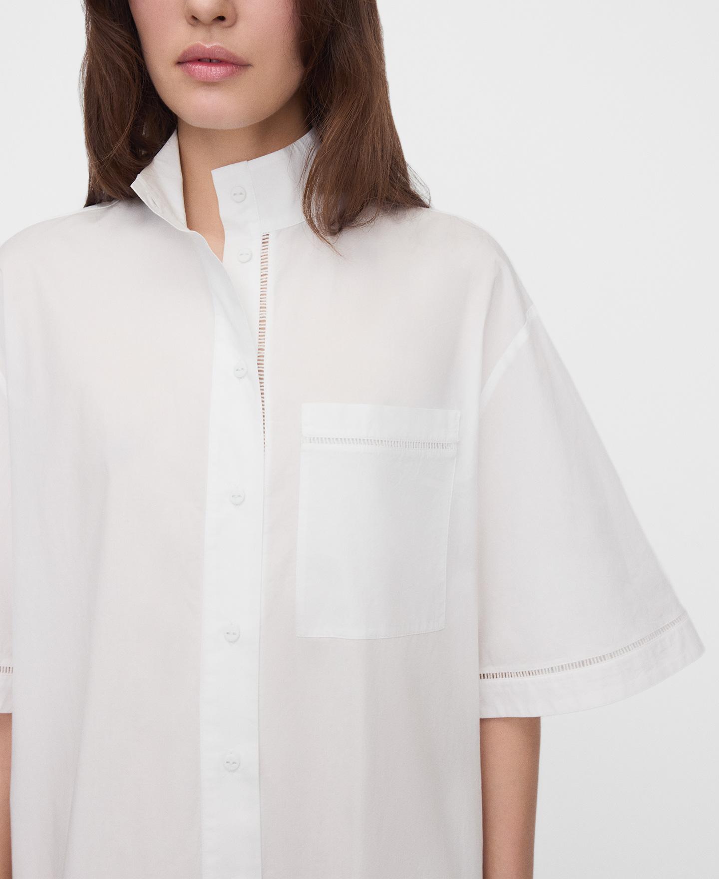 Vestido Midi Tipo Camisa com Entredós Branco-4