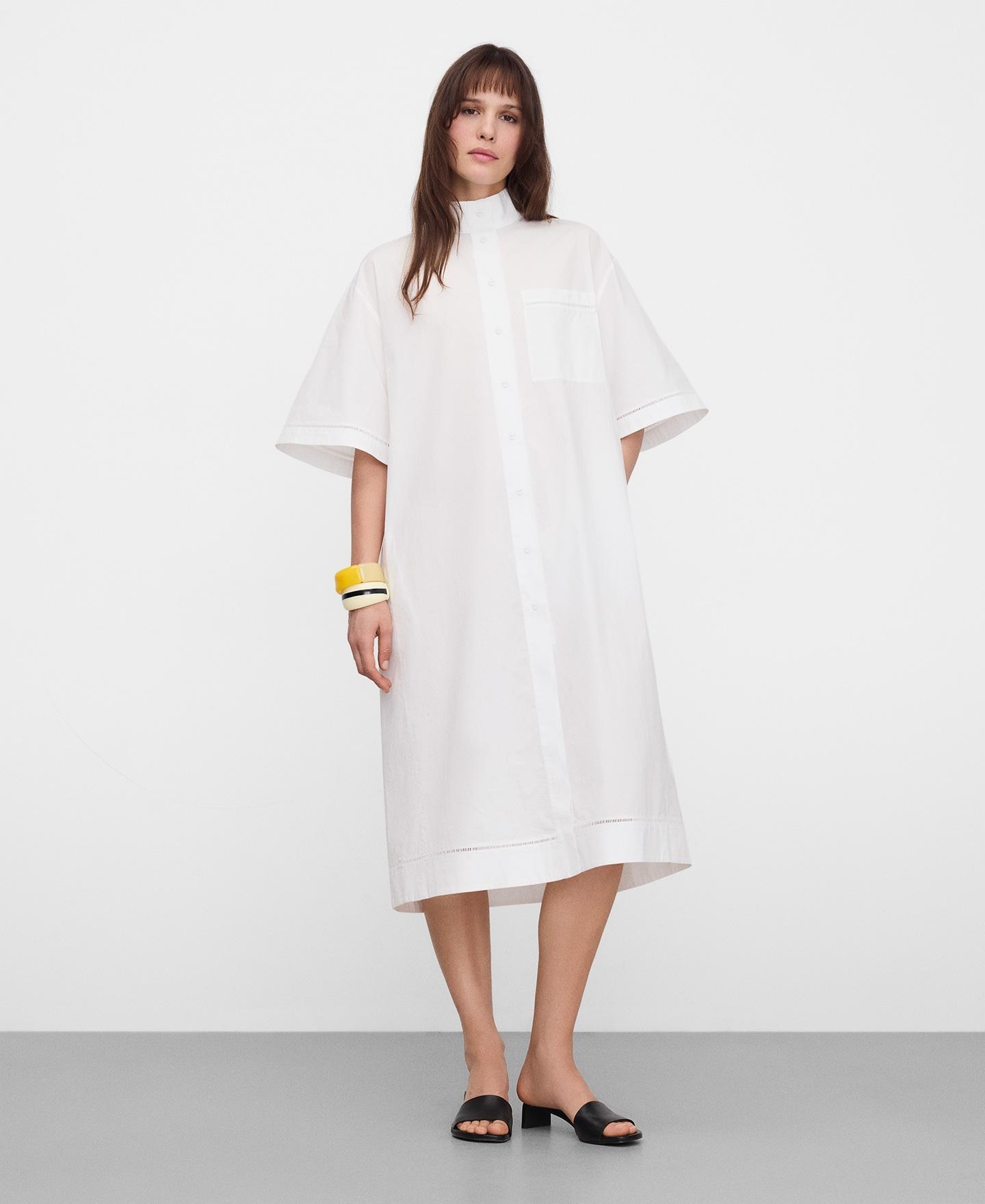 Vestido Midi Tipo Camisa com Entredós Branco-2