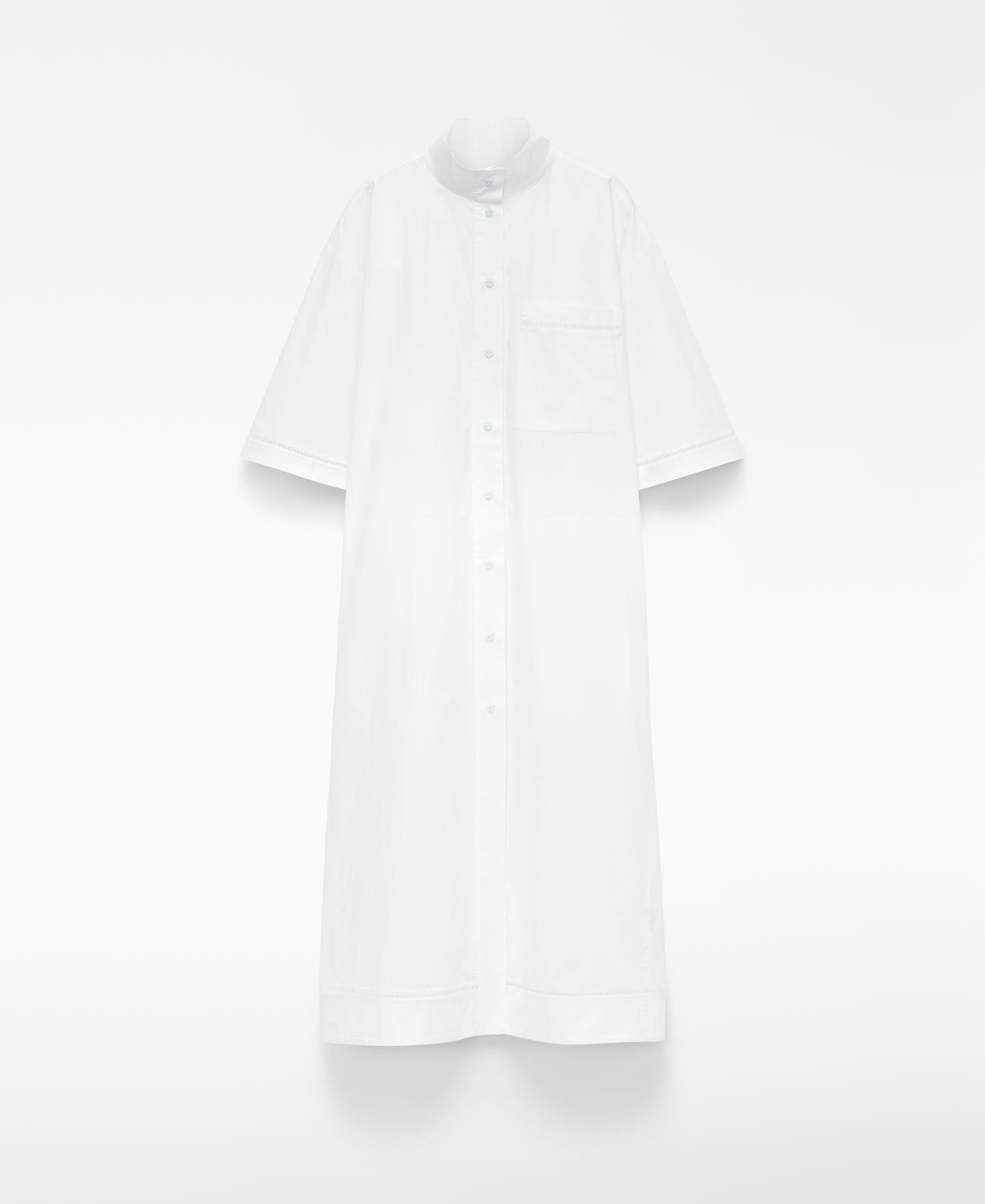 Vestido Midi Tipo Camisa com Entredós Branco-5