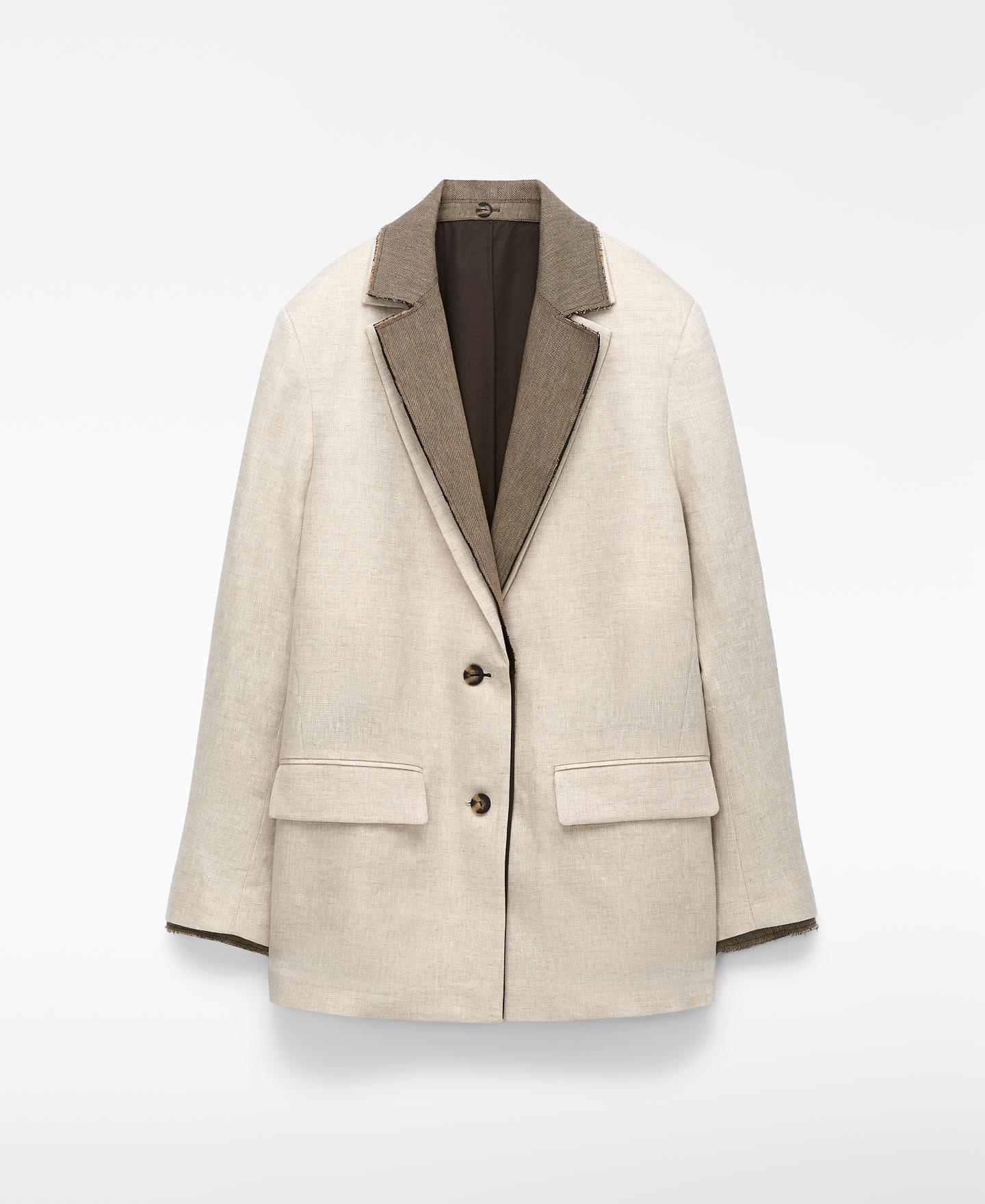 Blazer de Alfaiate Combinado em Linho Europeu Pedra-6