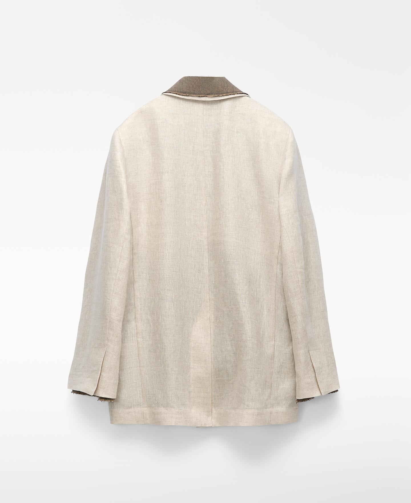 Blazer de Alfaiate Combinado em Linho Europeu Pedra-7