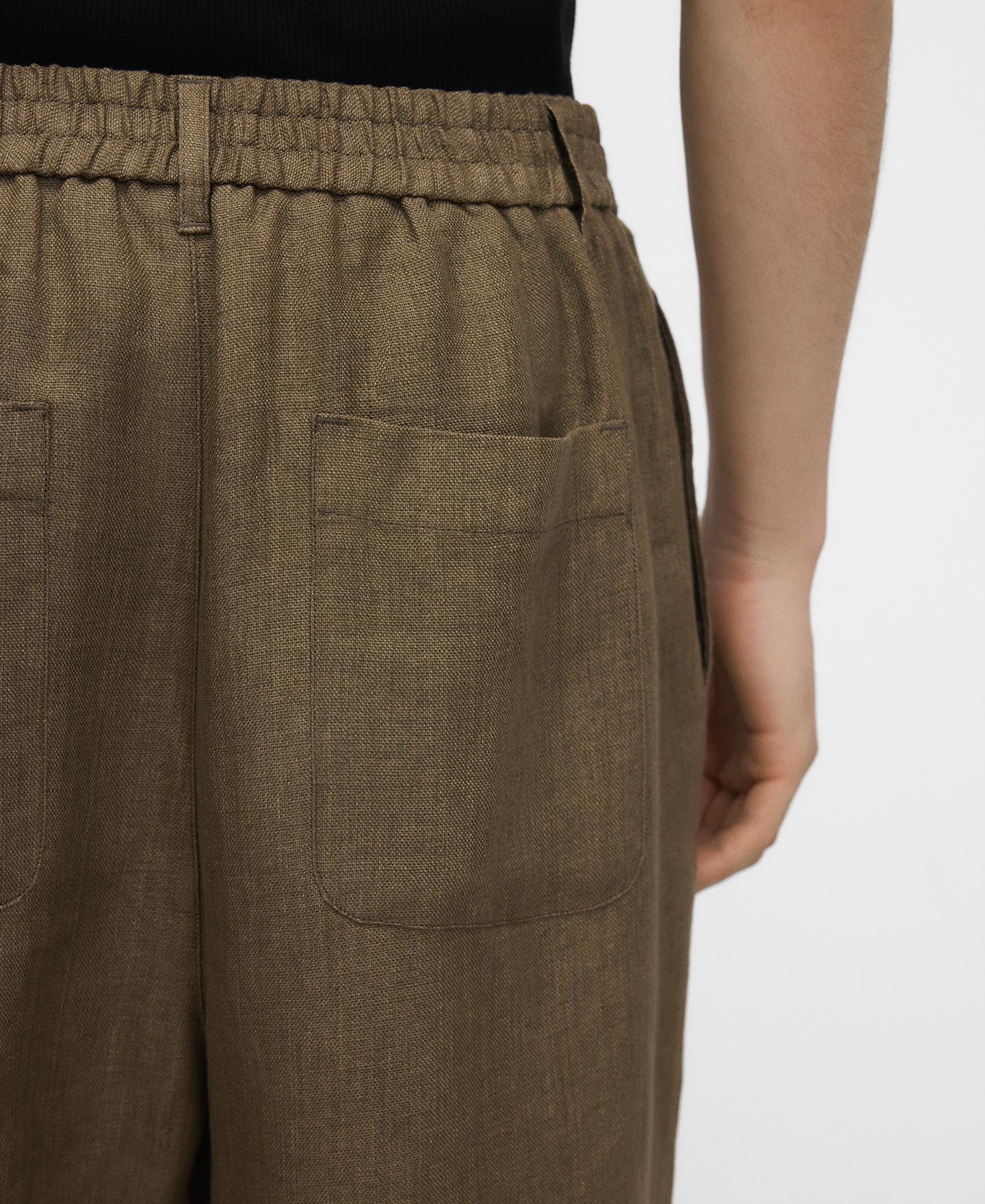 Calças Semi-jogger em Linho Europeu Caqui-4