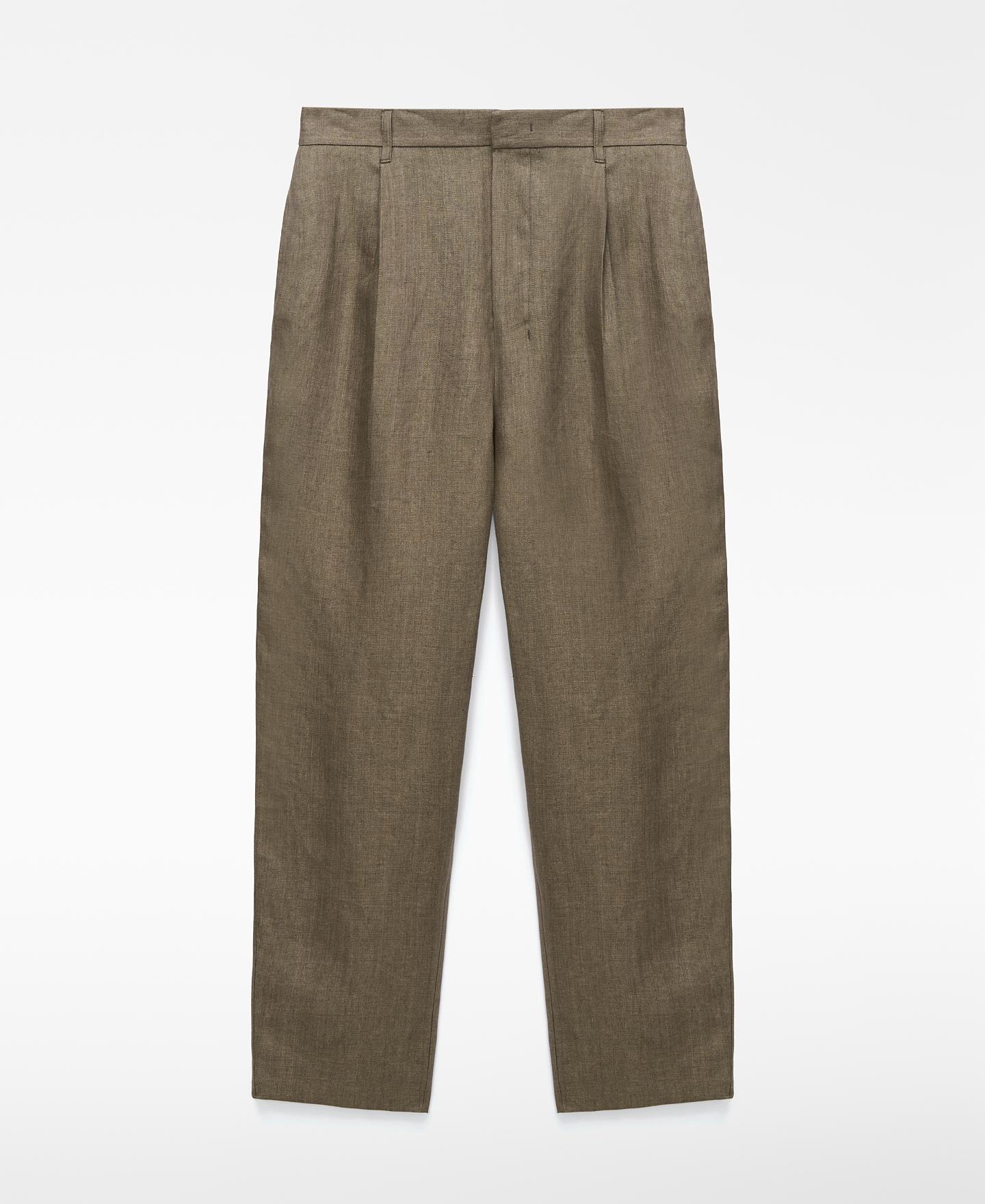 Calças Semi-jogger em Linho Europeu Caqui-5