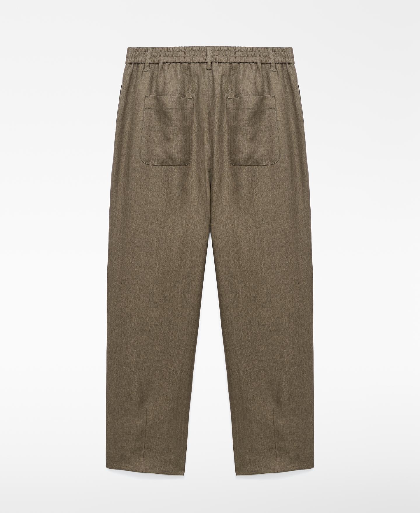 Calças Semi-jogger em Linho Europeu Caqui-6