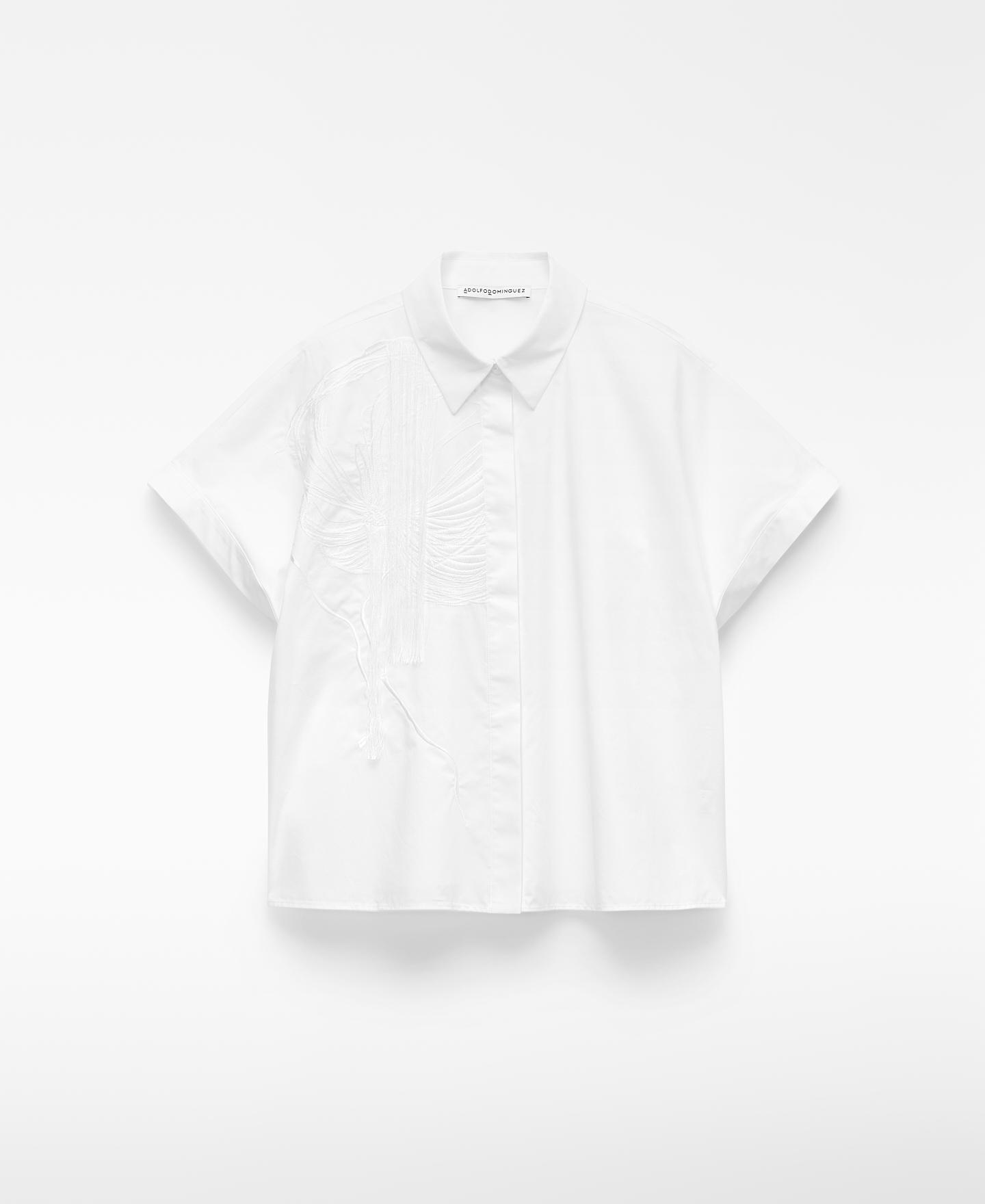 Camisa Curta Bordada Branco-5