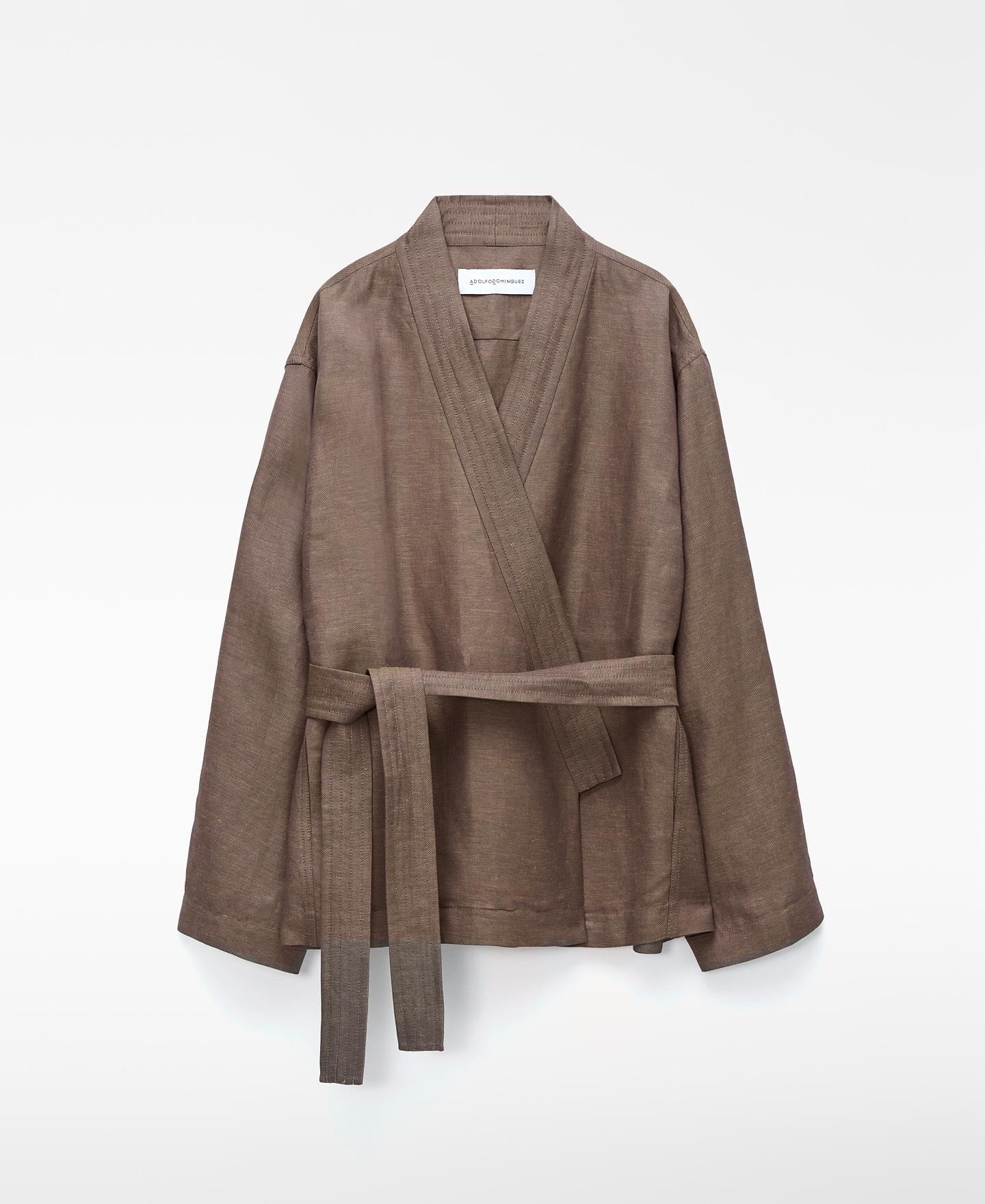 Casaco Tipo Kimono Curto Taupe-7