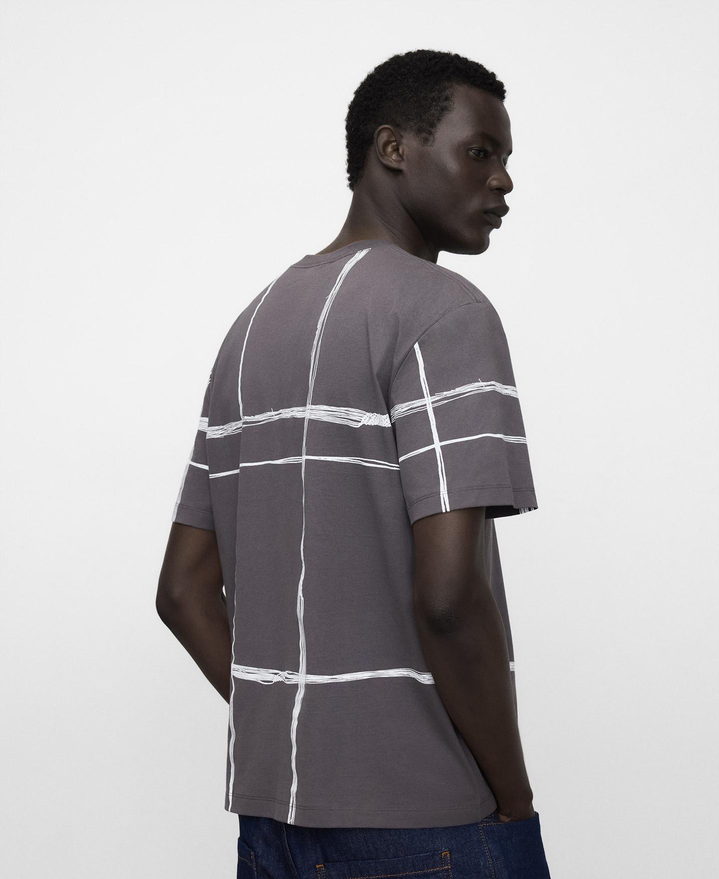 T-shirt de Manga Curta Relaxed Fit Estampada em Algodão Cinzento / Branco-3