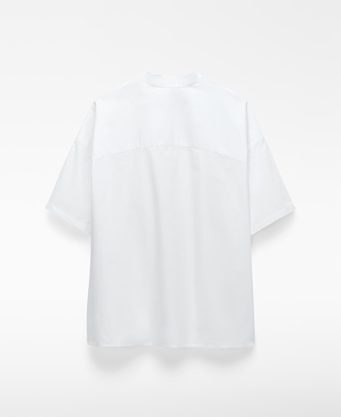 Camisa com Gola À Padre Boxy Oversize em Algodão Orgânico Branco-4