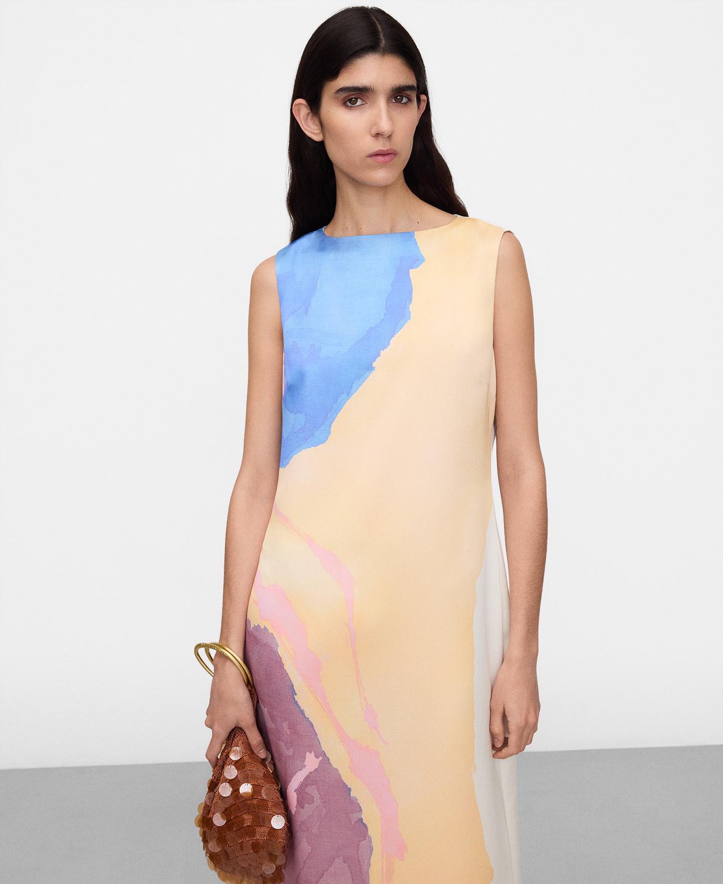 Imagem 0 de Vestido Comprido Estampado com Capa Sobreposta