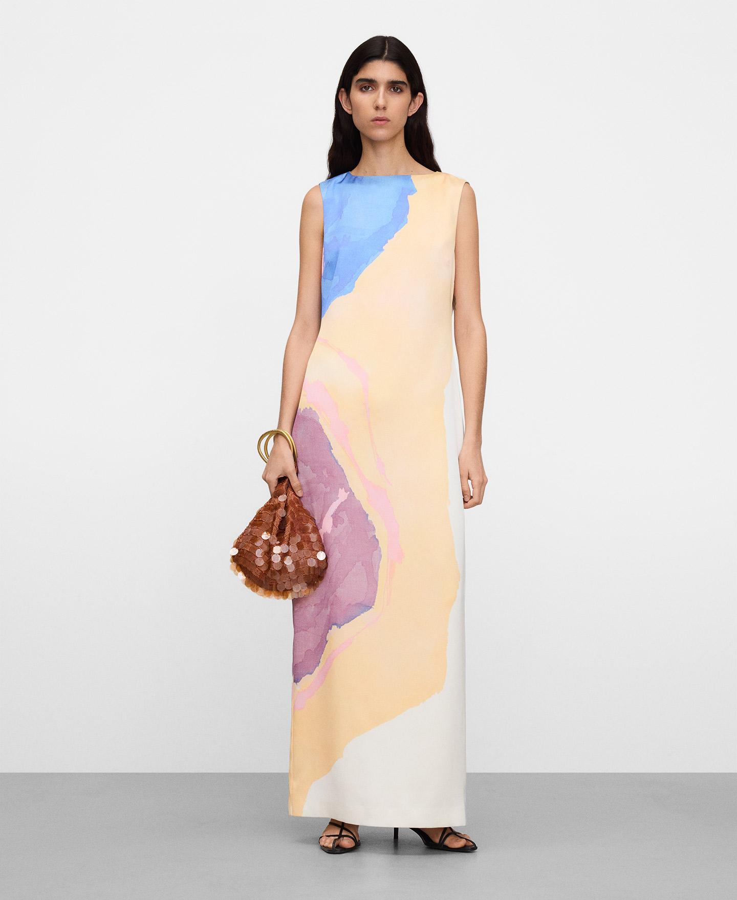 Vestido Comprido Estampado com Capa Sobreposta Multicolor-2