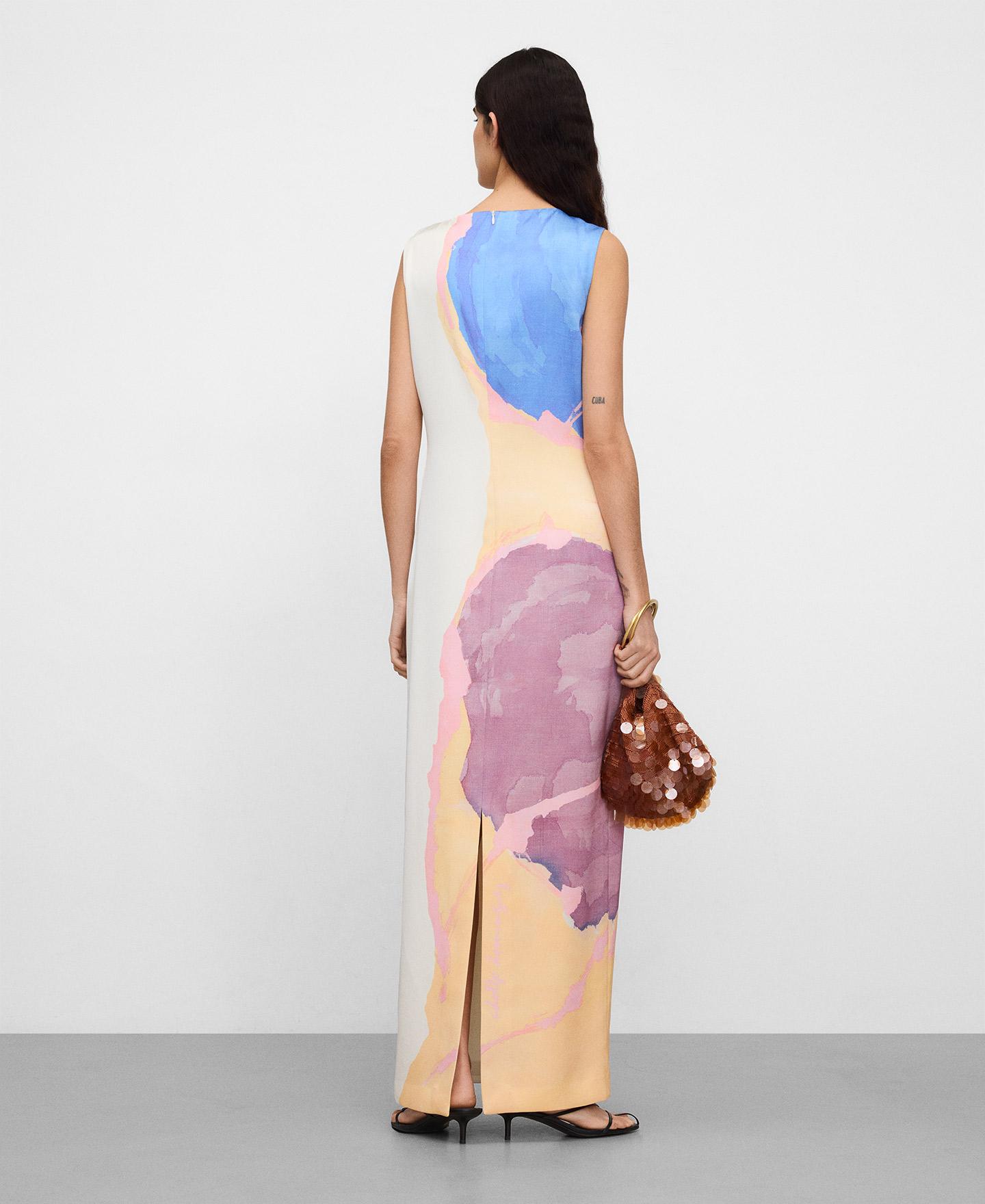 Vestido Comprido Estampado com Capa Sobreposta Multicolor-3