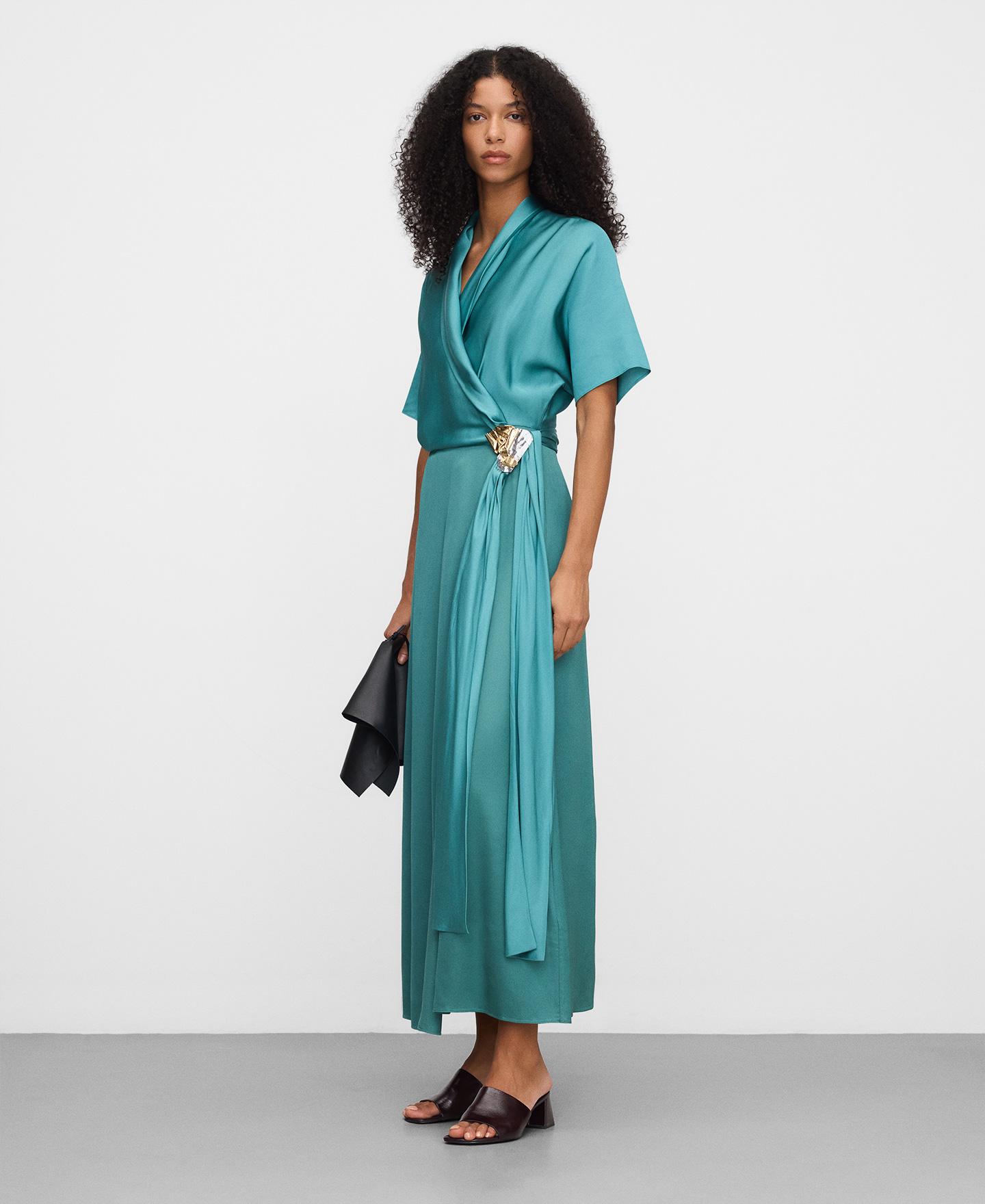 Vestido Comprido Cruzado com Fivela Esmeralda-2