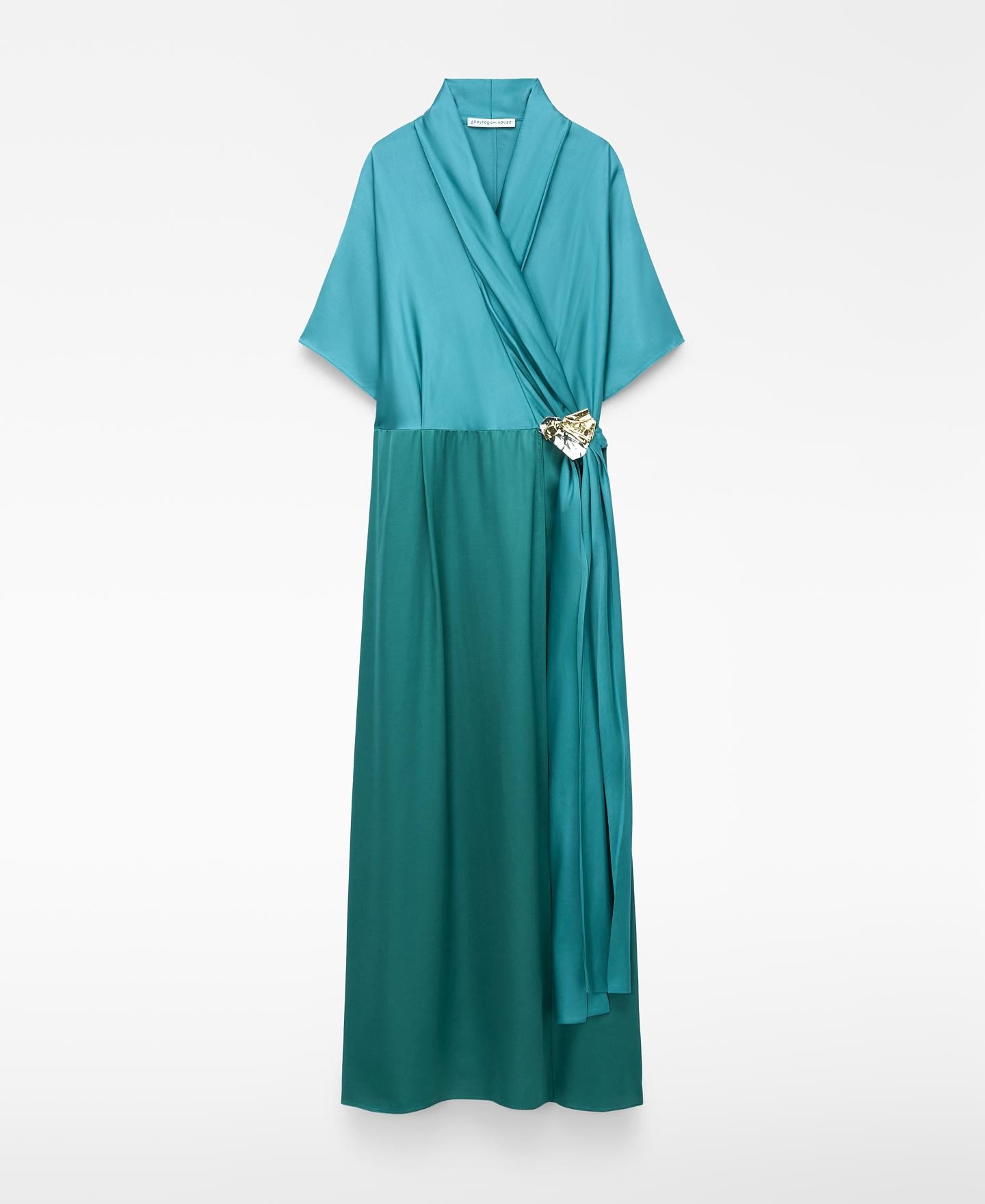 Vestido Comprido Cruzado com Fivela Esmeralda-5