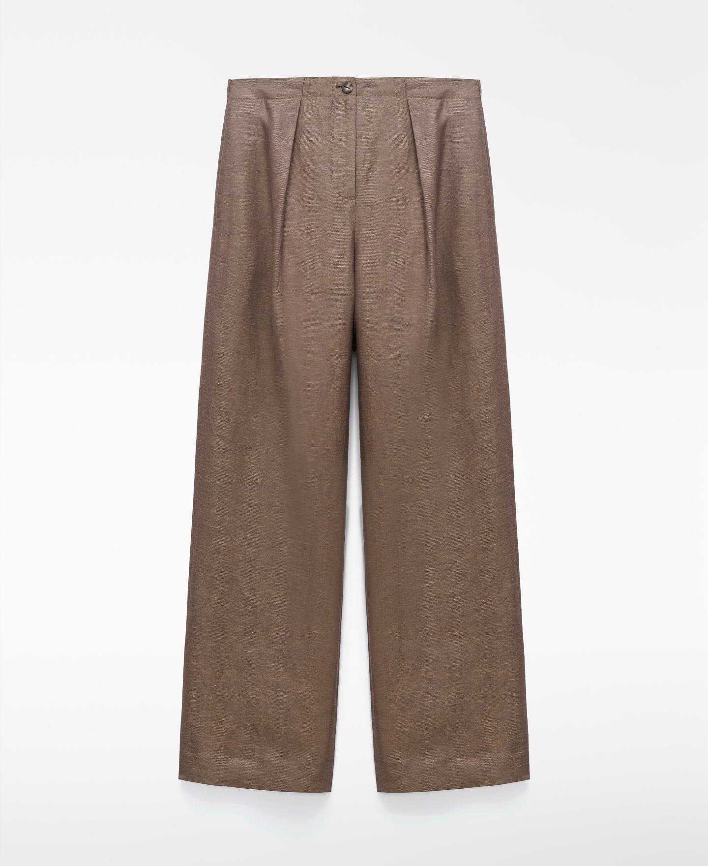 Calças Retas com Pregas Taupe-5