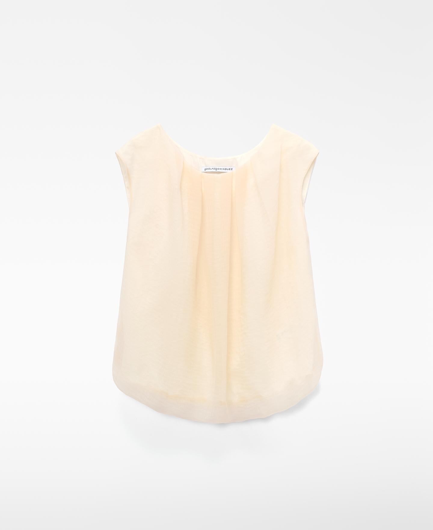 Top em Tecido Duplo com Decote Plissado Creme-5
