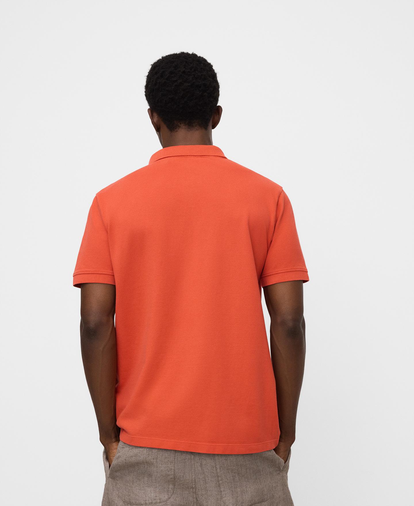 Polo de Manga Curta Regular Fit em Piqué de Algodão Orgânico Coral-3