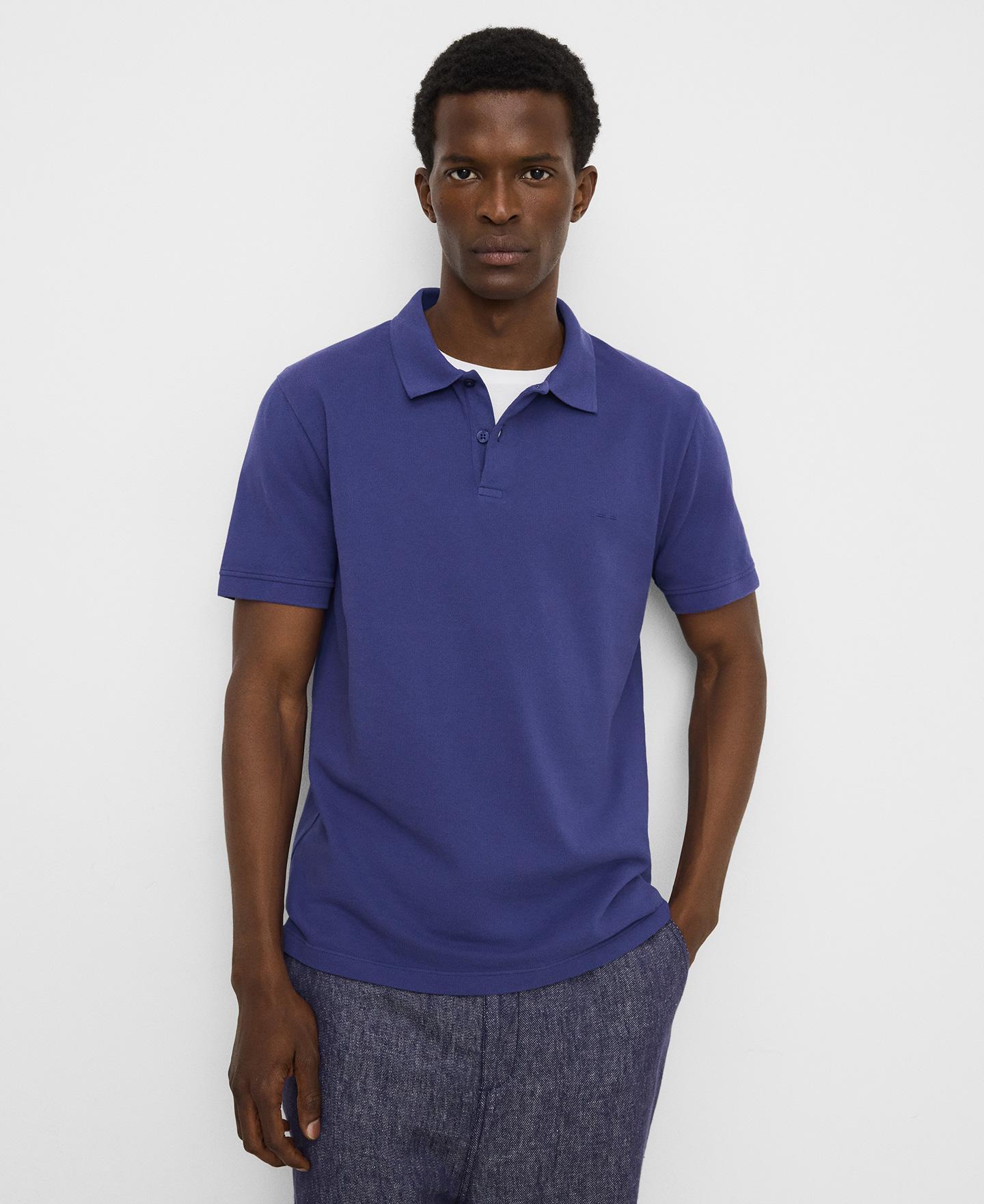 Polo de Manga Curta Regular Fit em Piqué de Algodão Orgânico Índigo-1