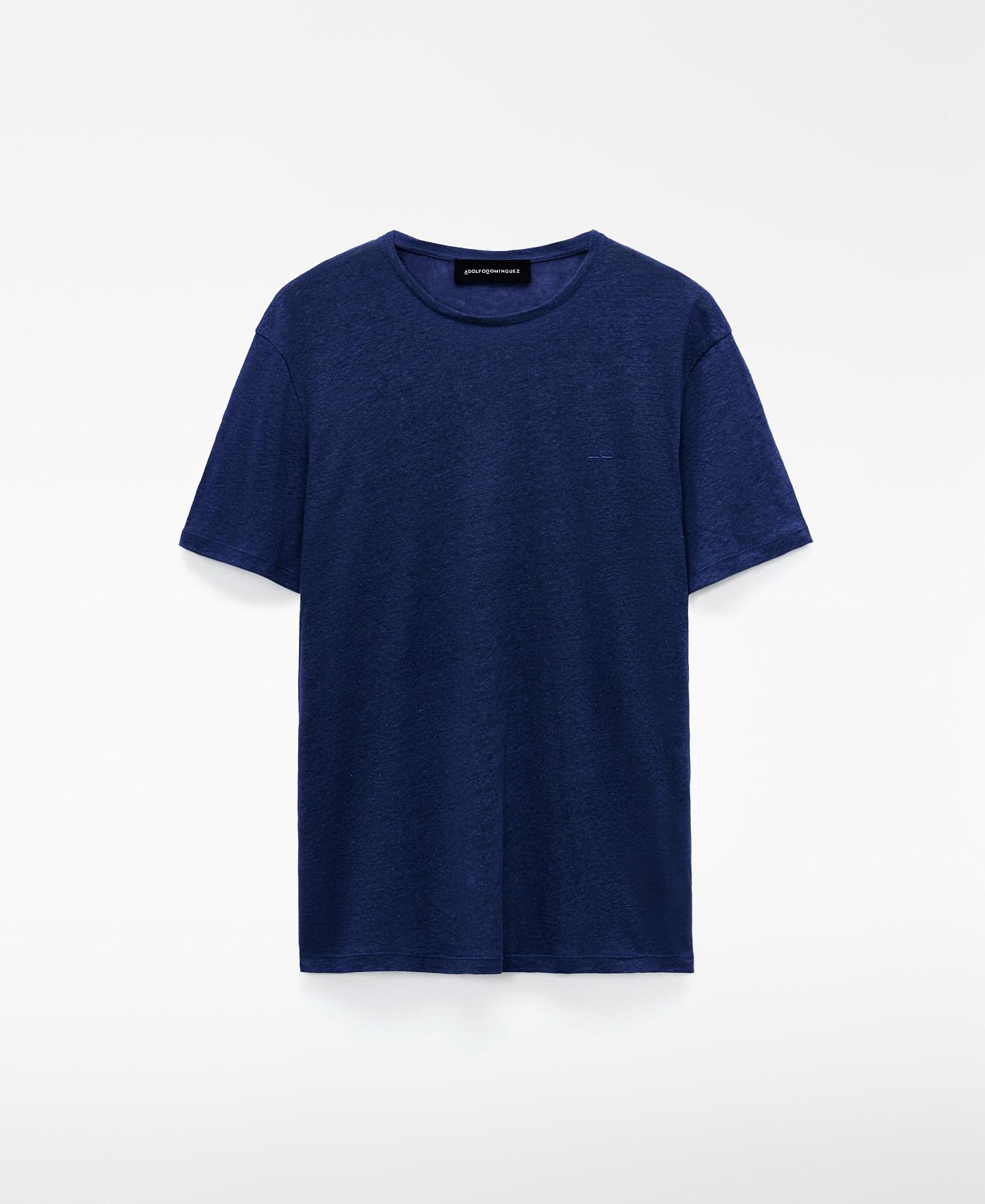 T-shirt de Manga Curta Regular Fit em Linho Europeu Azul-índigo-5