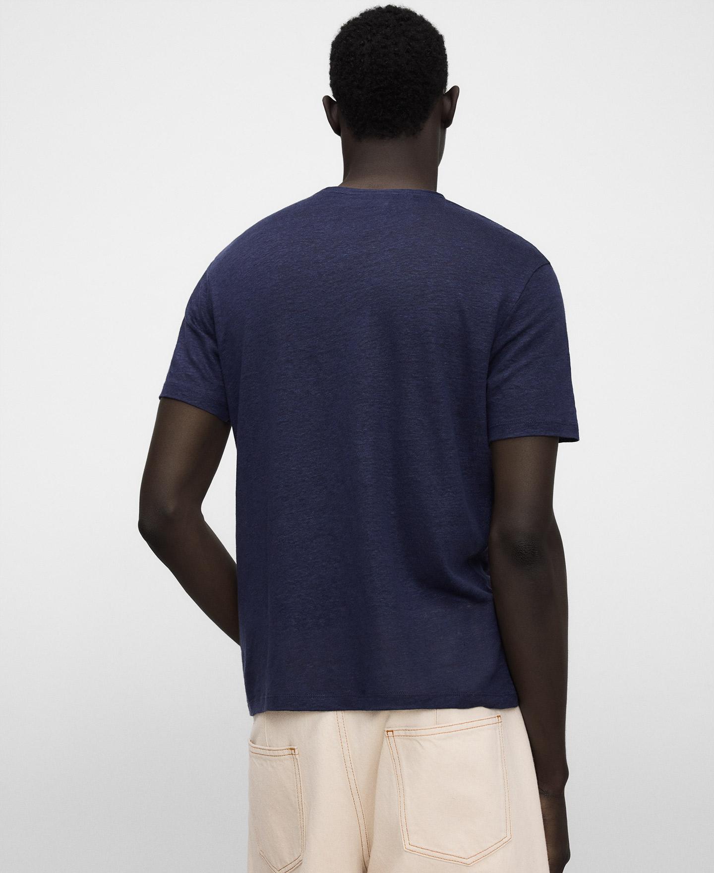 T-shirt de Manga Curta Regular Fit em Linho Europeu Azul-índigo-3